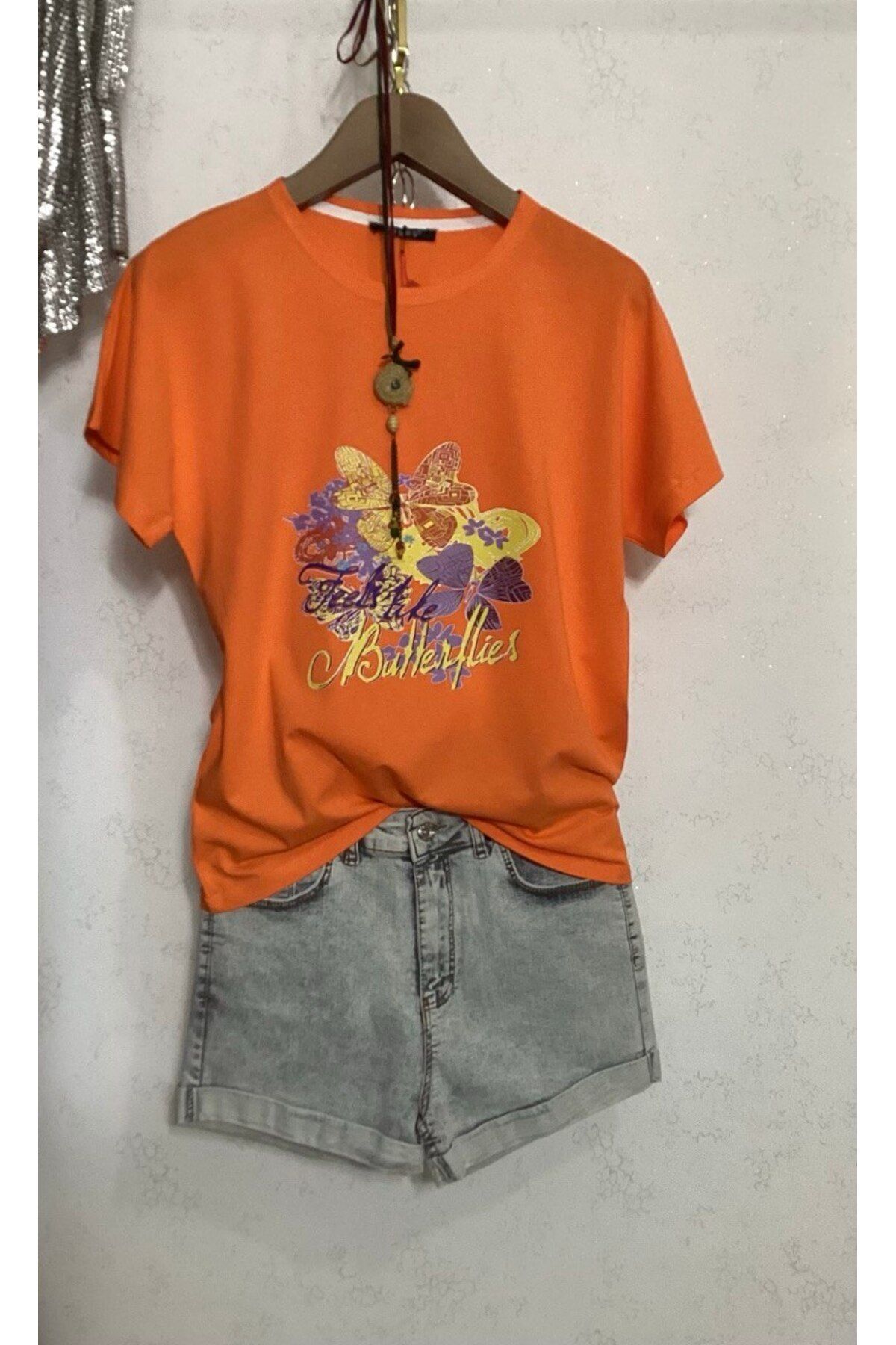 Wiges Kadın Bisiklet Yaka Desenli Özel Tasarım T-shirt