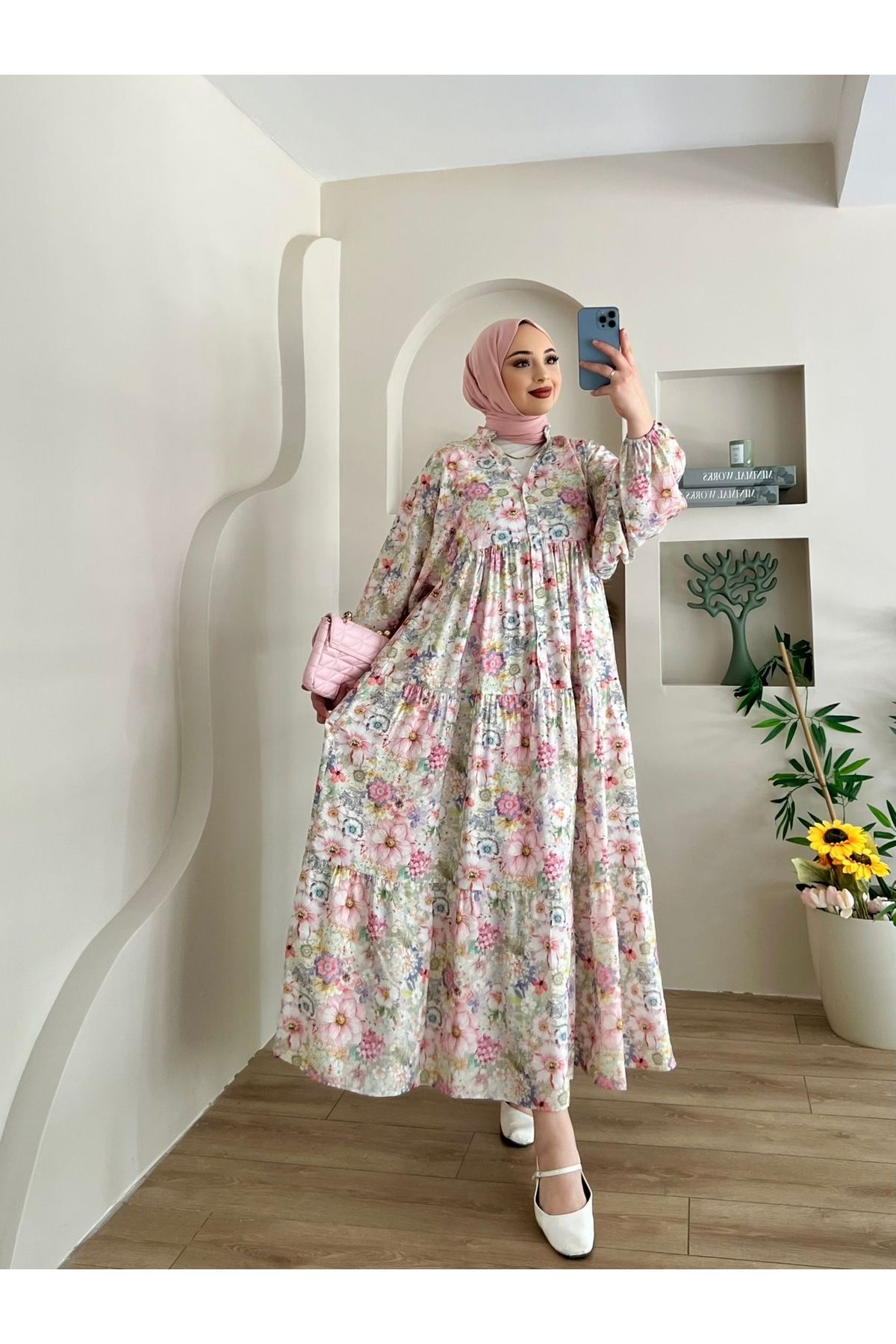 feiruz Premium Mango Kumaş Pretty Desenli Elbise