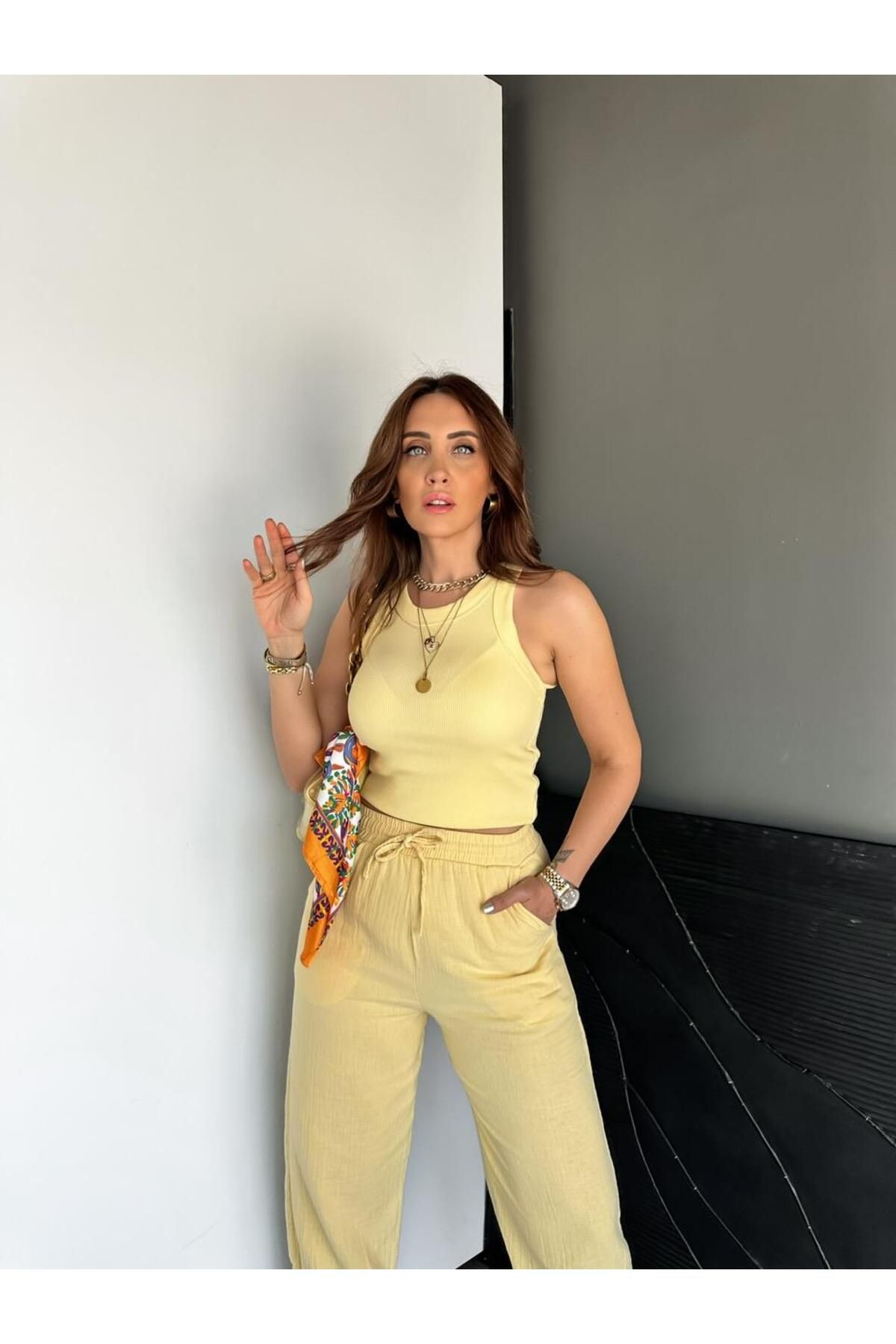 Zerrincan Giyim Sarı Halter Yaka Fitilli Atlet