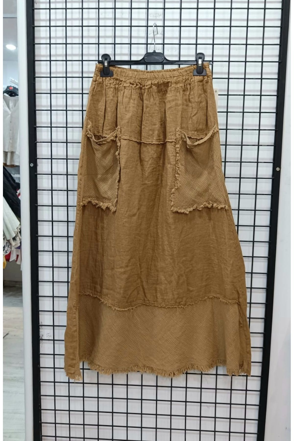 Butik Şans Püskül Detaylı Cepli Lastikli Bel İtalyan Uzun Etek