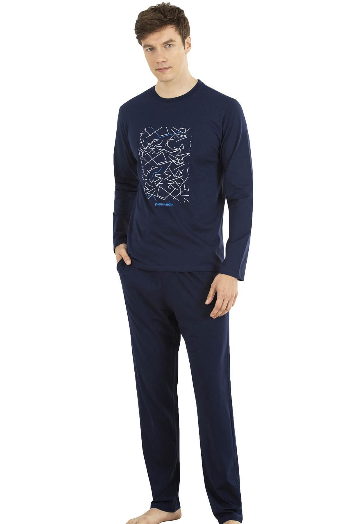 Pierre Cardin Uzunkol Yuvarlak Yaka Erkek Pijama Takım, %100 Pamuk Penye