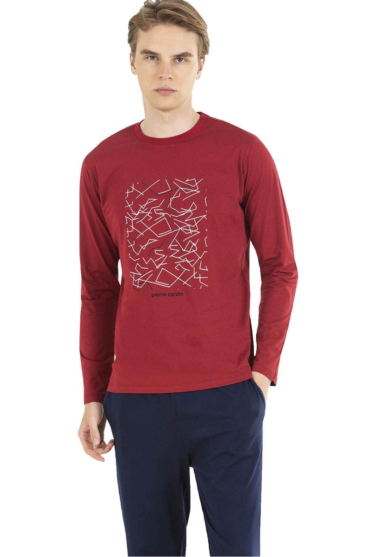Pierre Cardin Uzunkol Yuvarlak Yaka Erkek Pijama Takım, %100 Pamuk Penye