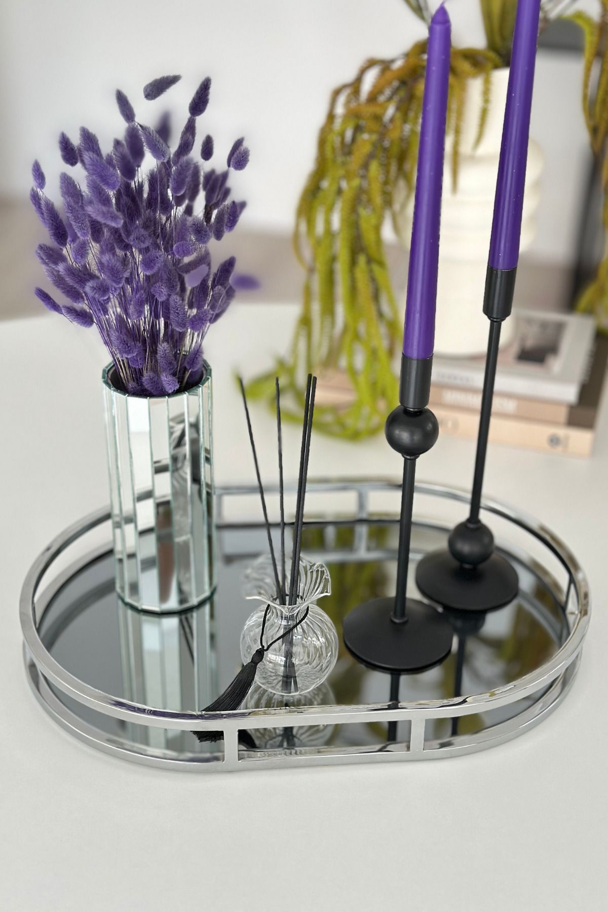Shura Homeware Metal Oval Tepsi Aynalı Dekoratif Tepsi Sunum Tepsisi