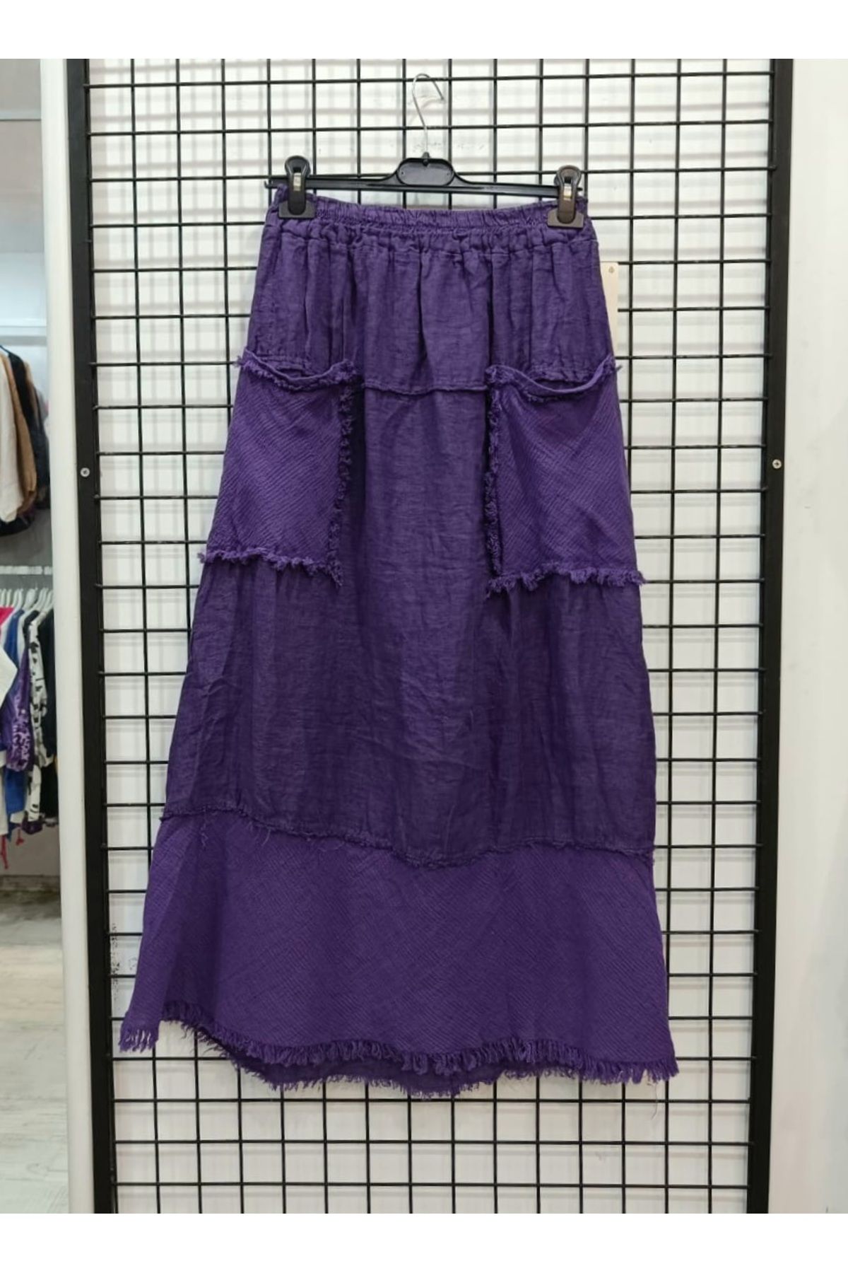 Butik Şans Püskül Detaylı Cepli Lastikli Bel İtalyan Uzun Etek