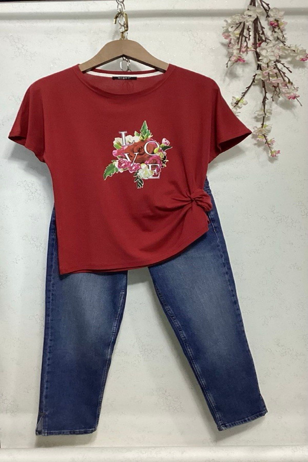 Wiges Kadın Bisiklet Yaka Desenli Özel Tasarım T-shirt