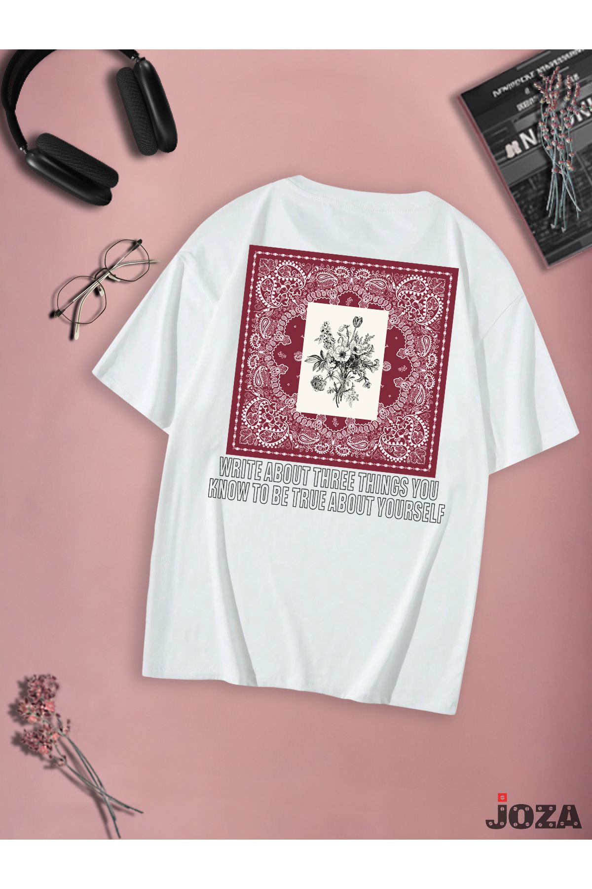 Joza Outdoors Kadın Erkek Unisex Halı Deseni Tasarım SIRT Baskılı Oversize Bol Kesim Tekli Renkli T-shirt