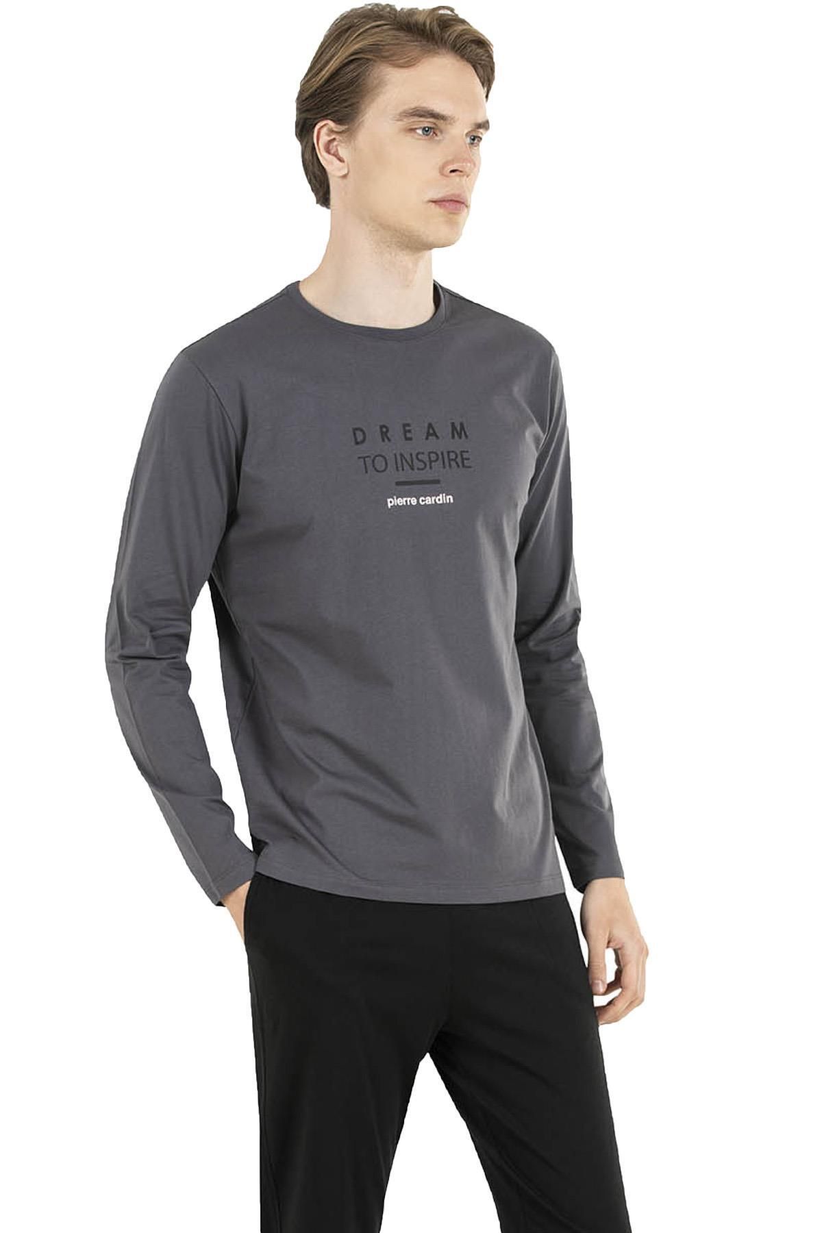 Pierre Cardin Uzunkol Yuvarlak Yakalı Penye Erkek Pijama Takım, %100 Pamuk