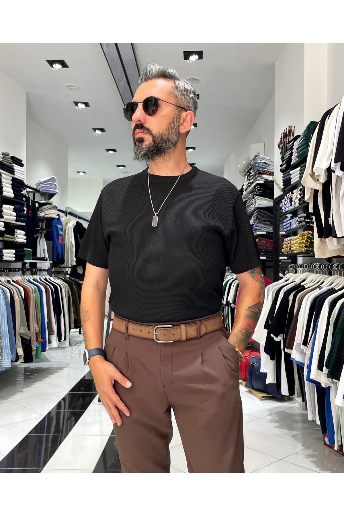 higo Relaxed Fit Erkek Triko Bisiklet Yaka Tişört