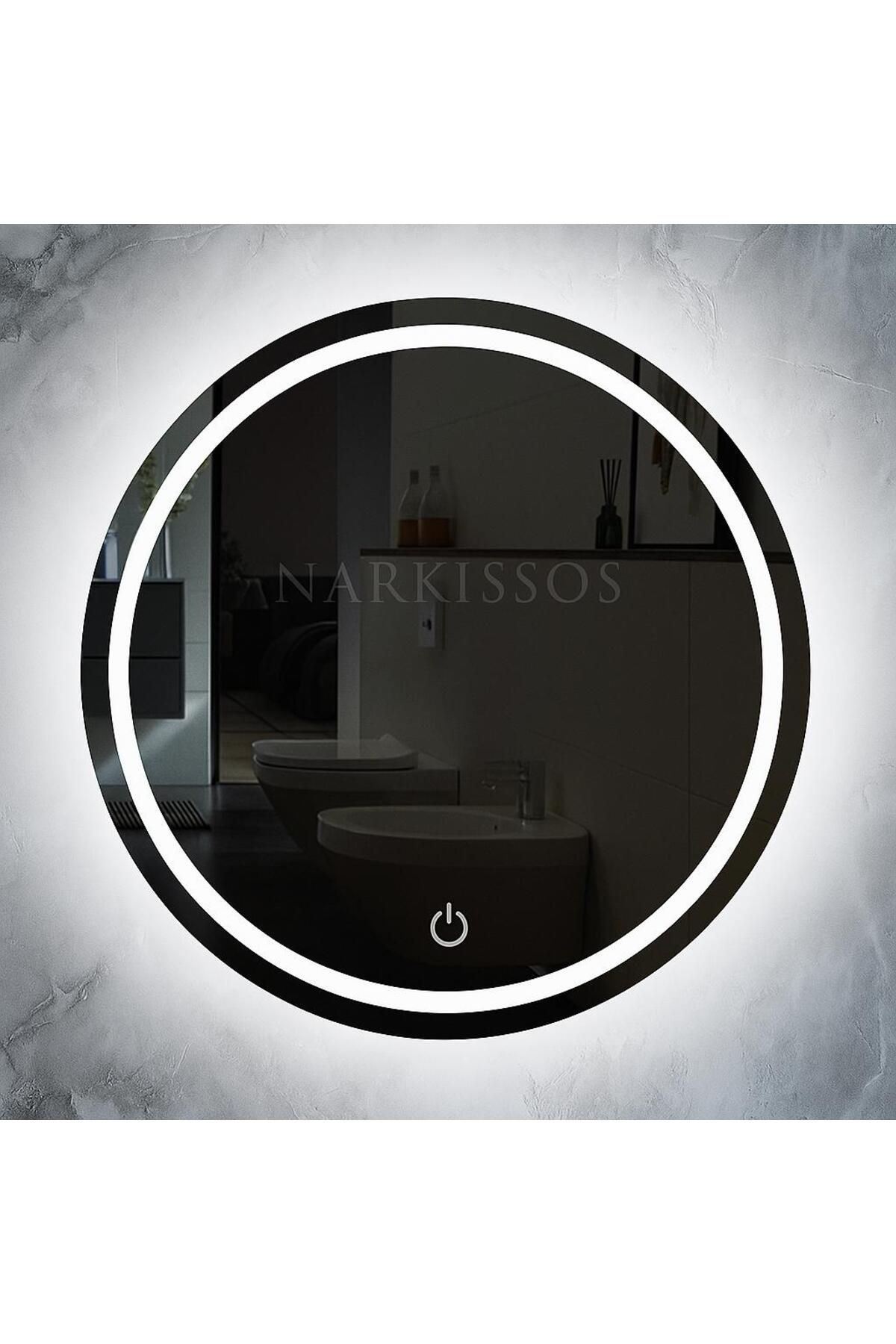 Narkissos Dizayn 80 cm DOKUNMATİK BEYAZ LEDLİ BANYO AYNASI KUMLAMALI -SALON-KAFE LED AYNA