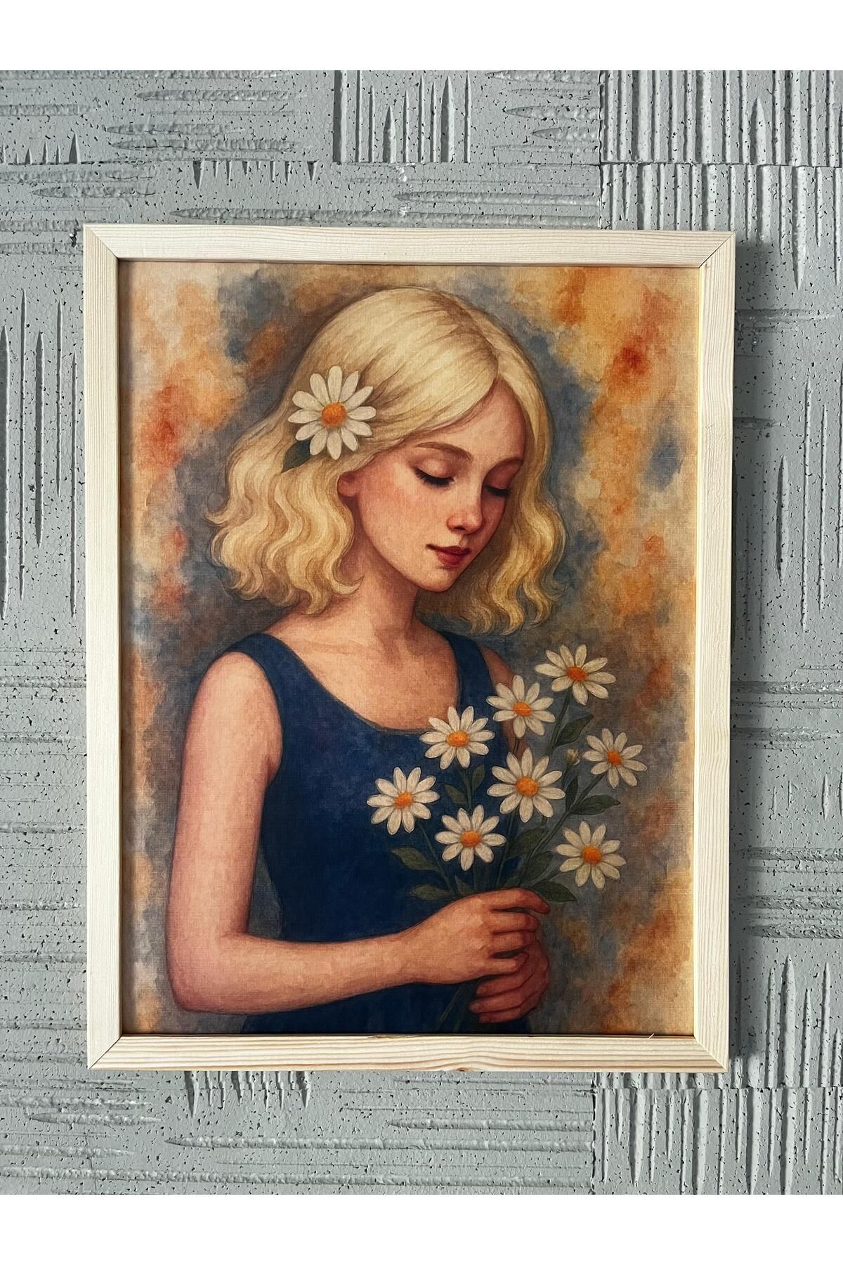 Sessiz Renkler Papatya Esintisi -Çerçeveli Premium Sanat Baskısı (A3,Dokulu Kağıt)