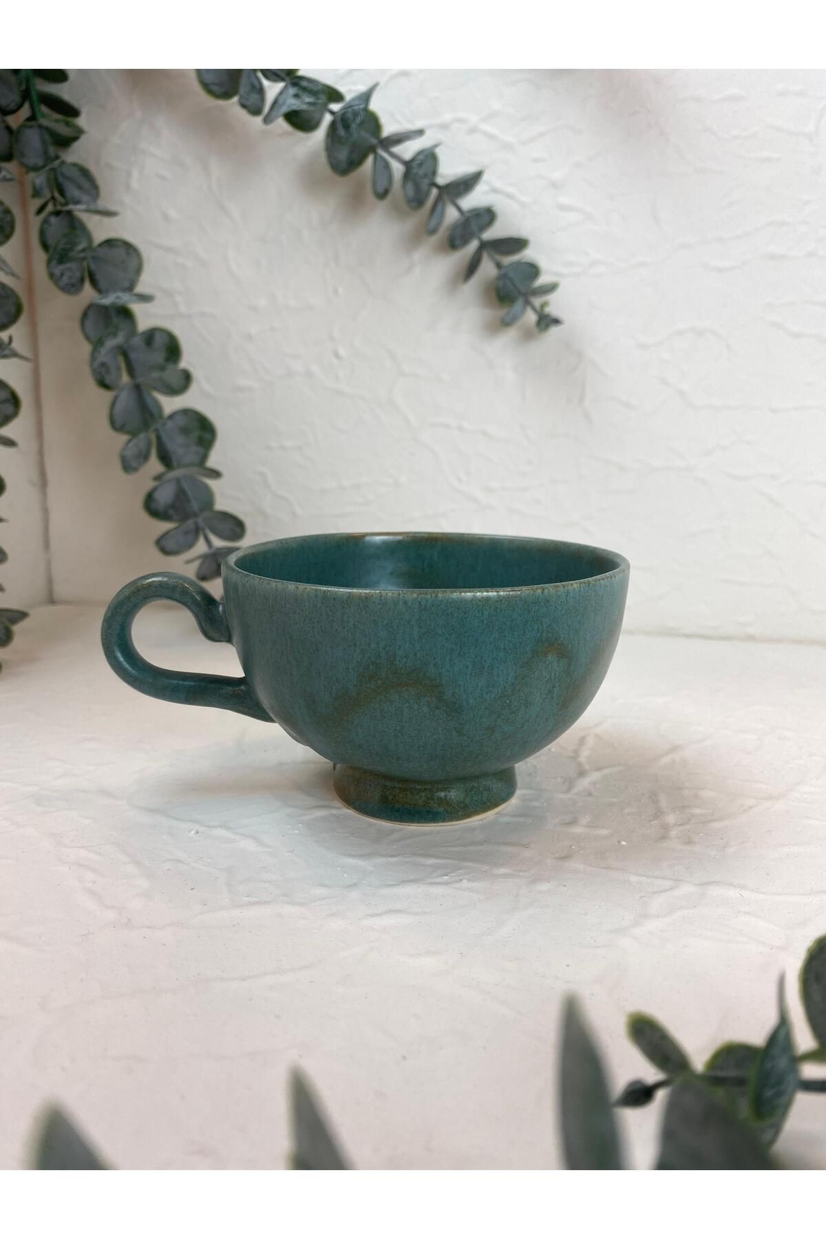 PINAR KURT El Yapımı Ayaklı Stoneware Seramik Kupa – Rustik Yeşil Mug – Bulaşık Makinesinde Kullanıma Uygun