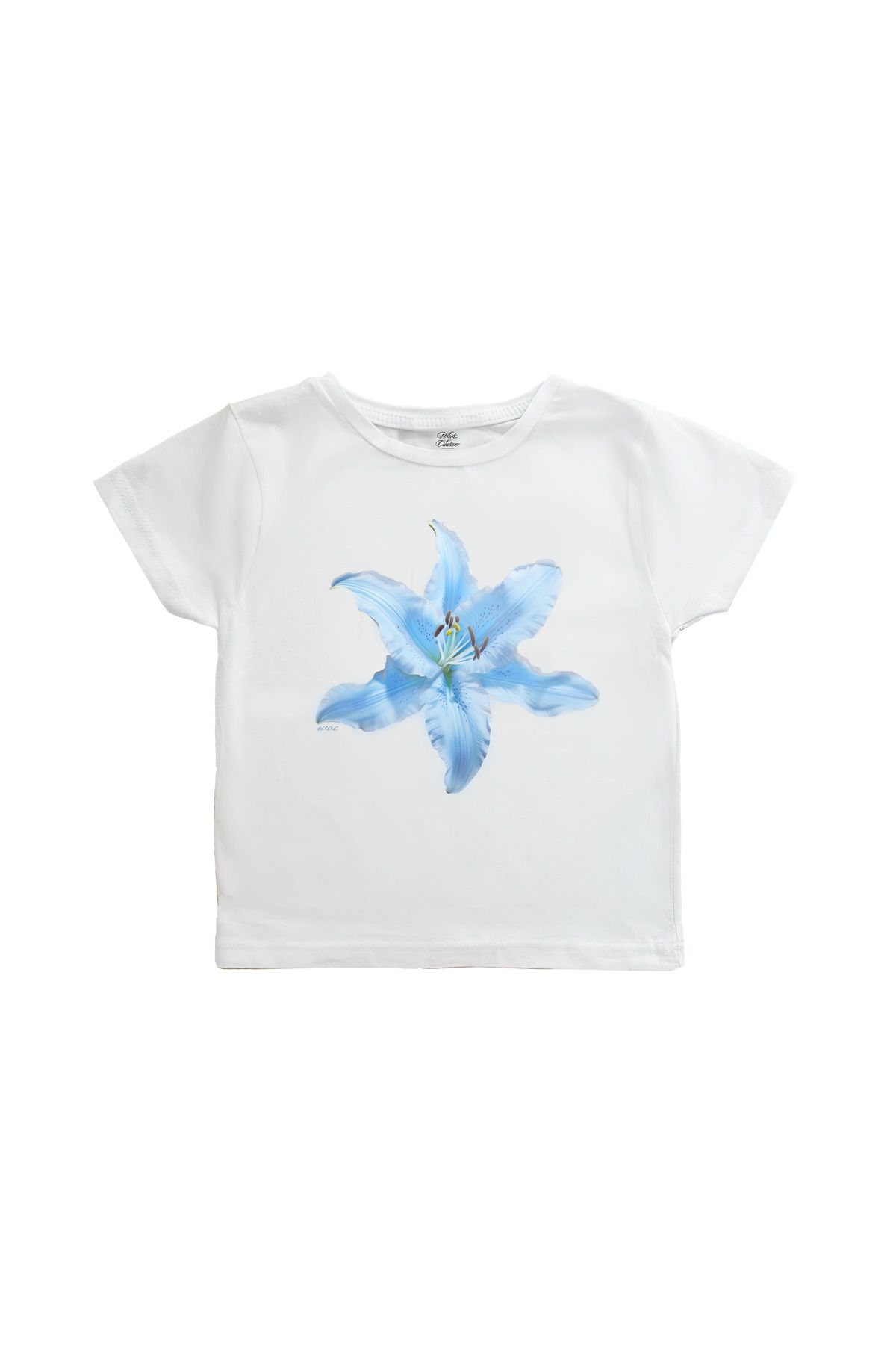 WHITE OF CREATIVE Mavi Lilyum Baby Tee Crop Top