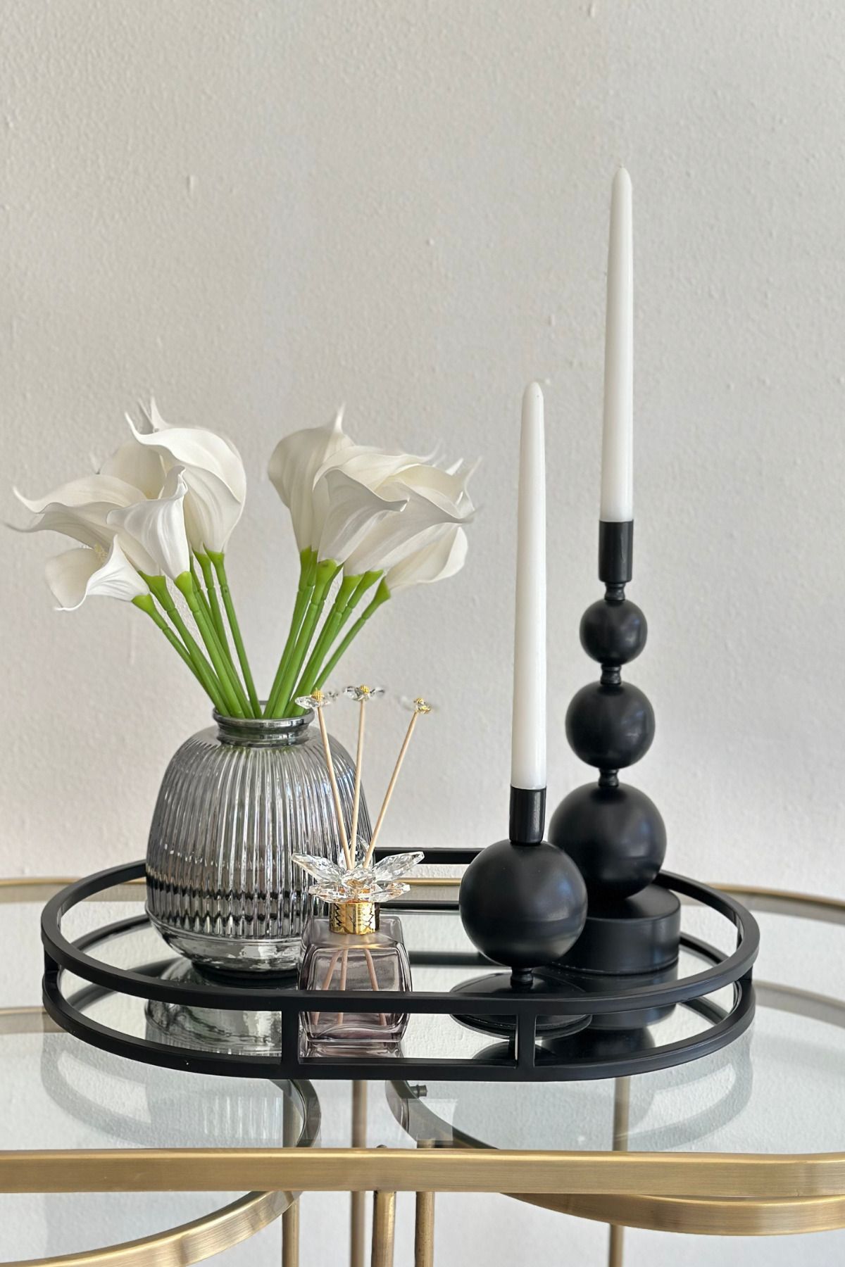 Shura Homeware Metal Siyah Oval Tepsi Aynalı Dekoratif Tepsi Sunum Tepsisi