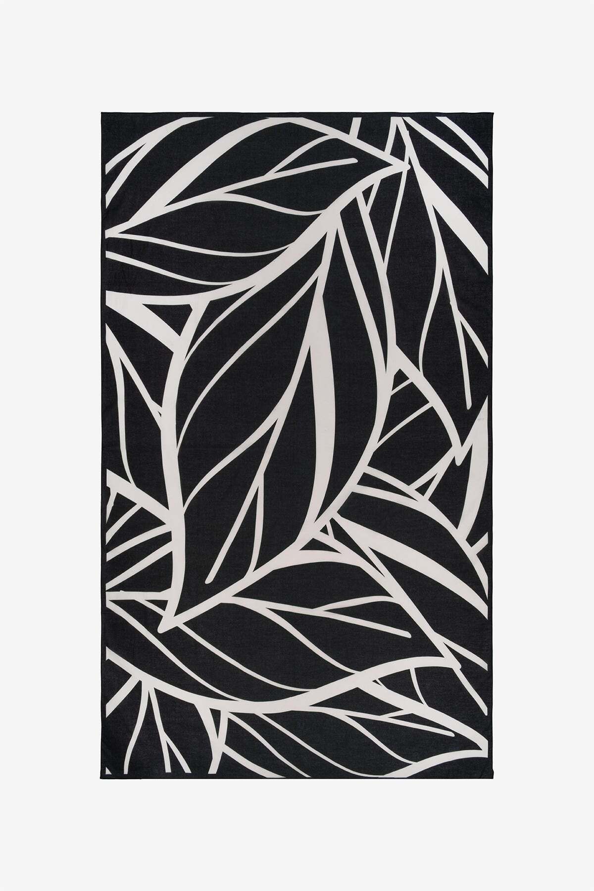 Barine Yaprak Desenli Pamuk Pareo & Sarong Siyah 110x180 cm