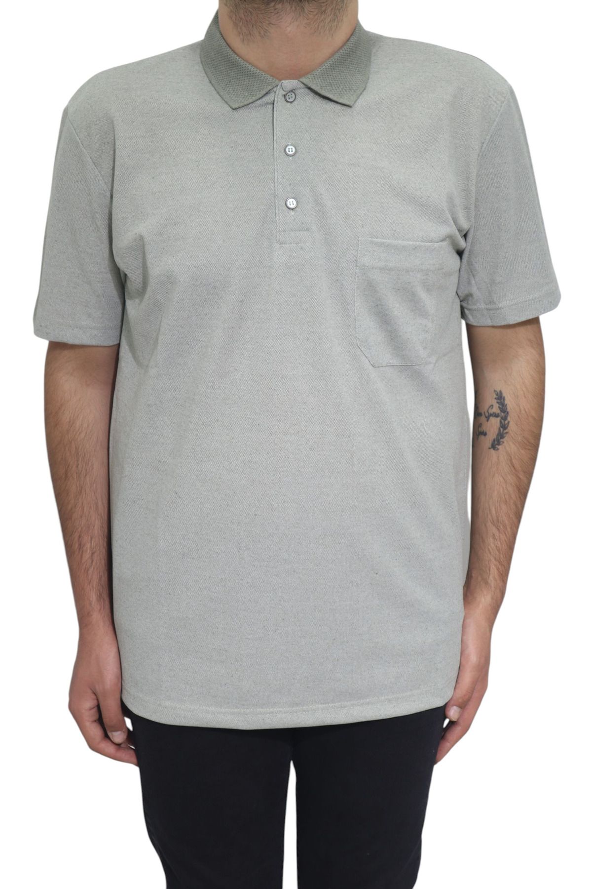 Özhürmet Triko Dmc Tekstil Erkek Yeşil Düz Spor Kesim Normal Kalıp Tek Cepli Polo Yaka T-shirt