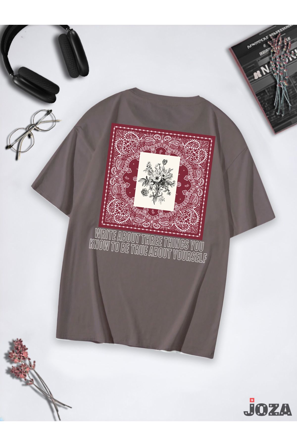 Jobia Outdoors Kadın Erkek Unisex Halı Deseni Tasarım SIRT Baskılı Oversize Bol Kesim Tekli Renkli T-shirt