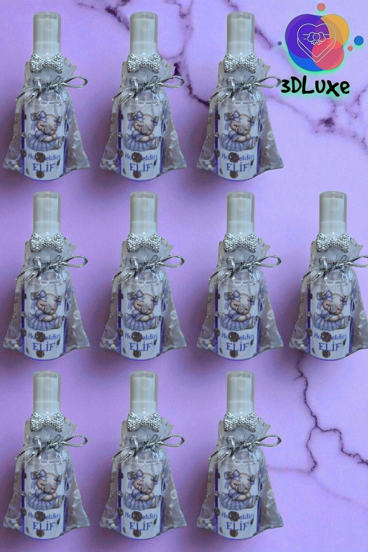 3DLuxeDekor Spray Kolonya Hediyelik/CAM 10 ADET (Bebek, Söz, Nişan, Kına, Düğün, Mevlid)