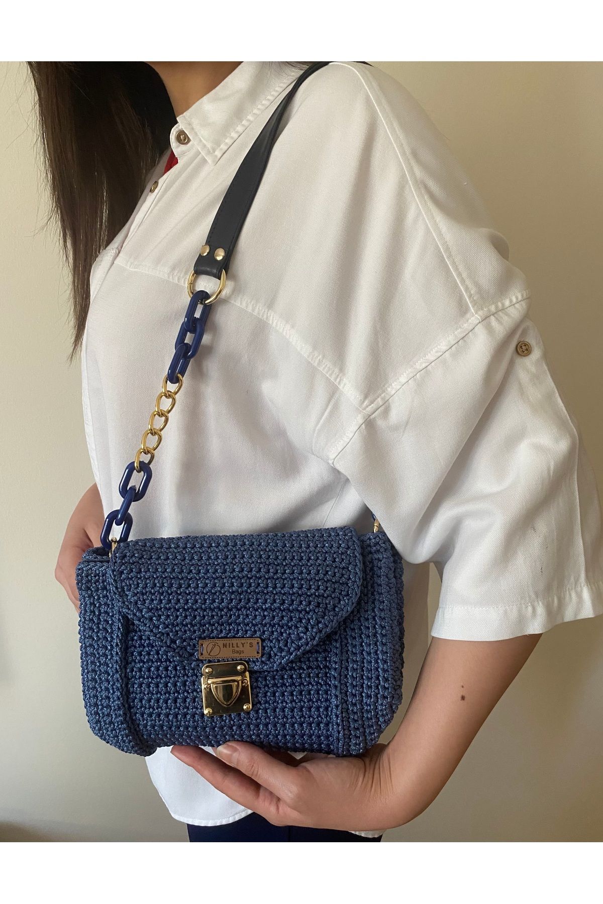 Nillys Kadın Kapaklı Polyester Makrome Örgü Astarlı Kol Çantası