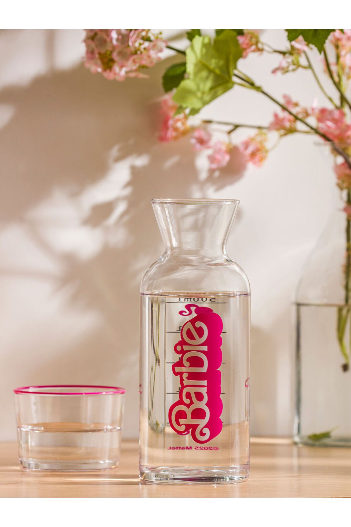 LC Waikiki Renksiz Barbie Baskılı Cam Baş Ucu Sürahisi 500 ml
