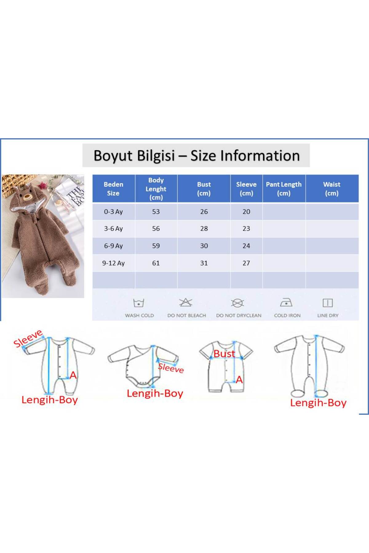 Babymod Kapüşonlu Welsoft Peluş Kışlık Kız/Erkek Bebek Tulum fotoğrafı 6 (önizleme)