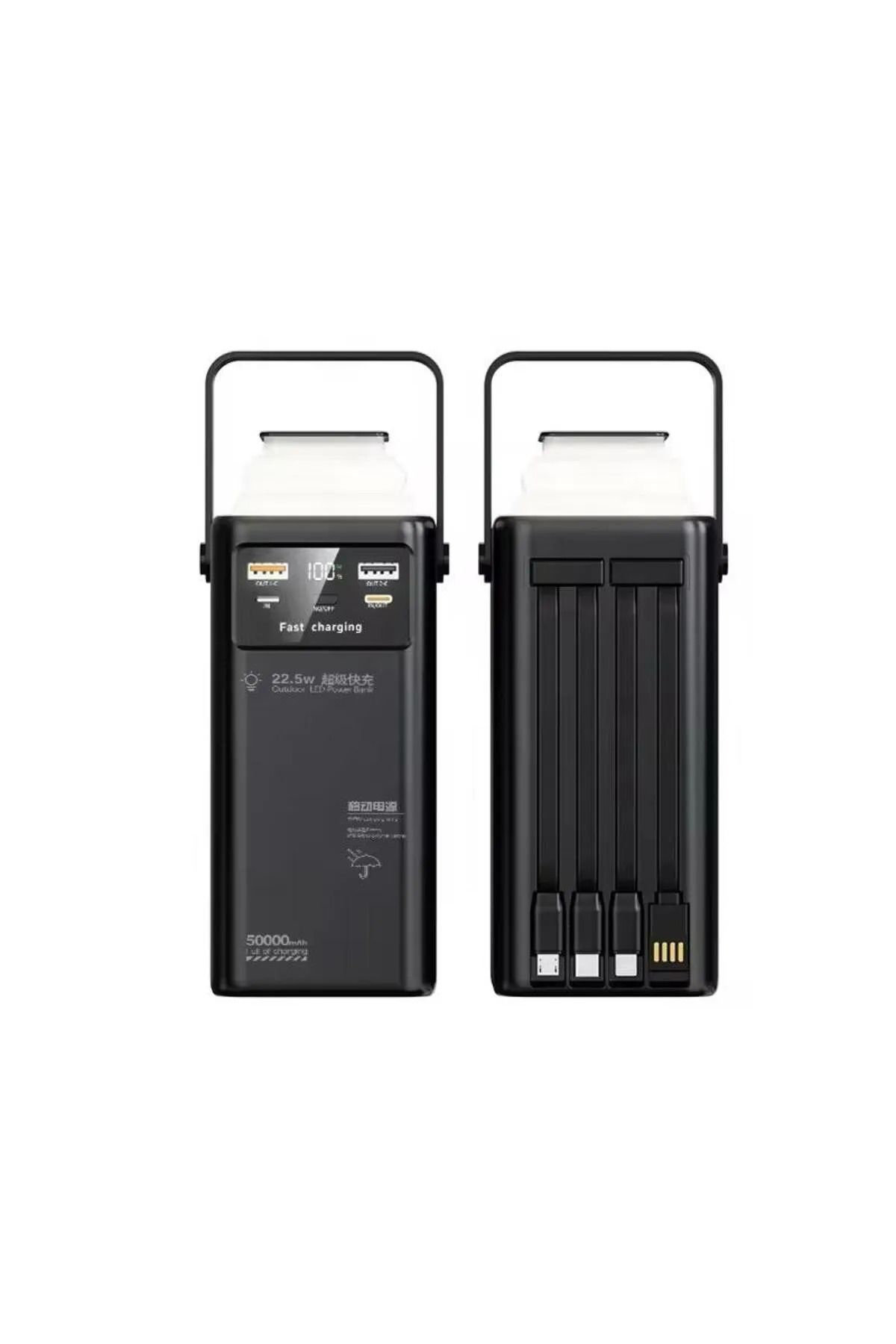 ACL 50.000 mah 22.5w 2xUSB 2xType-C Çıkış Hızlı Şarj Çoklu Kablolu Powerbank Kamp Işık Fener Güç Bankası