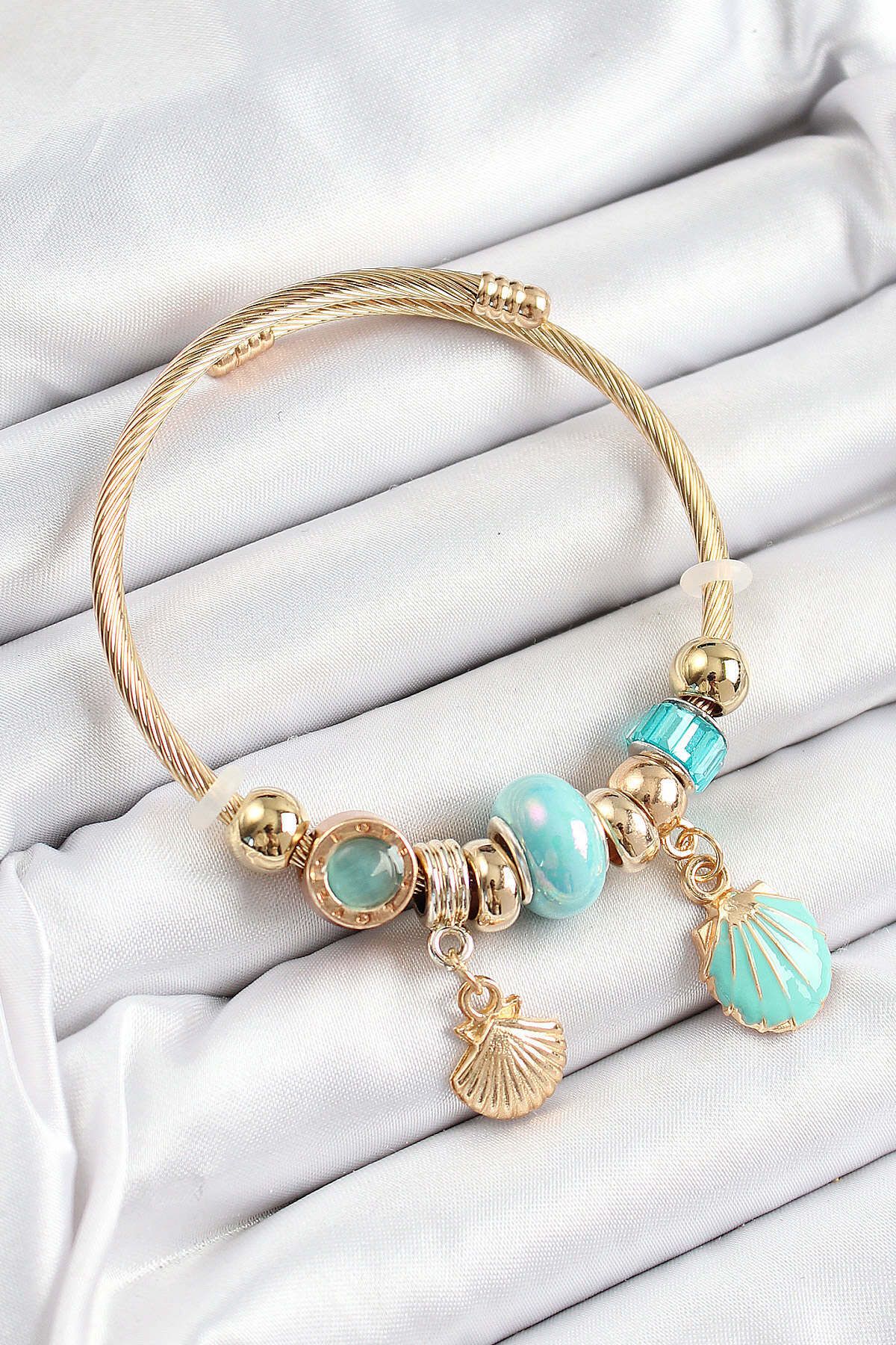 Avantaj Kapıda ® 316L Çelik Mavi İstiridye Model Gold Renk Charm Bileklik