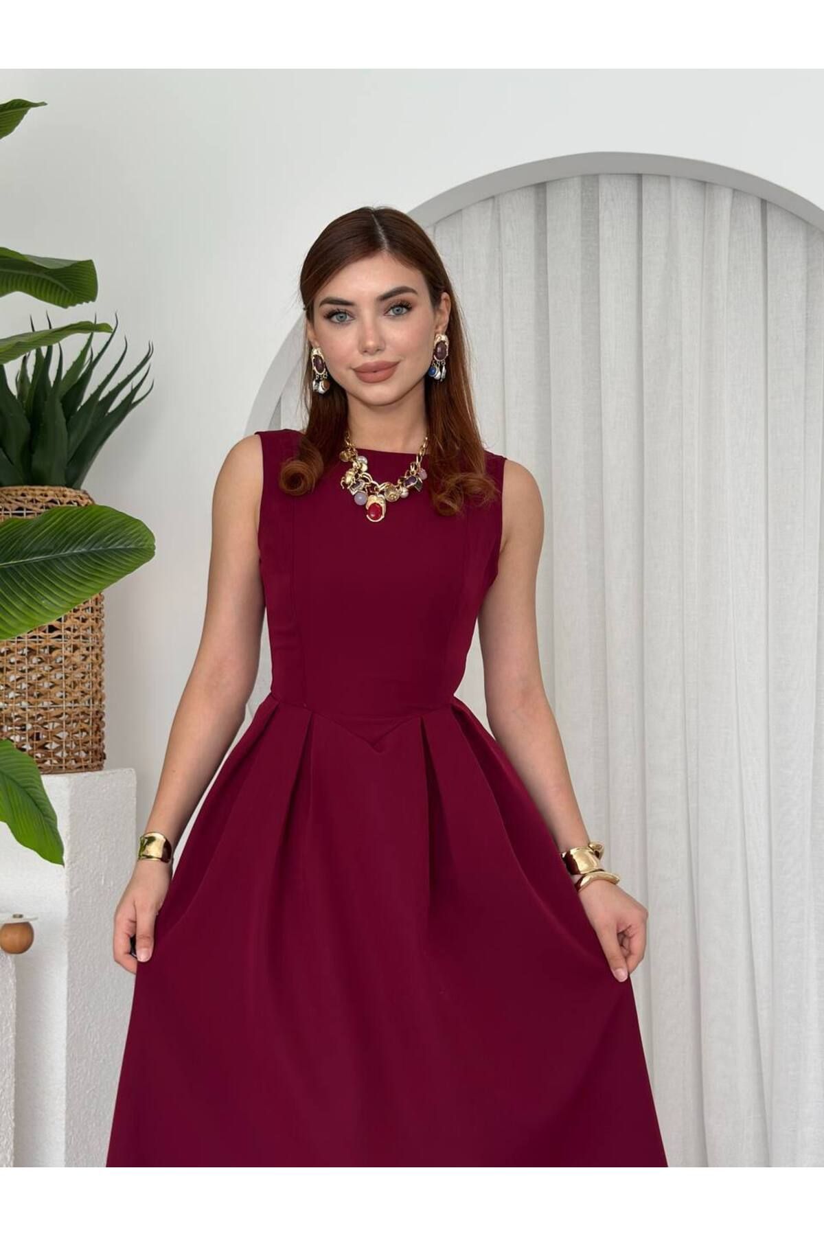 ETİKAFASHION Sırt Detaylı Uzun Kloş Kadın Elbise