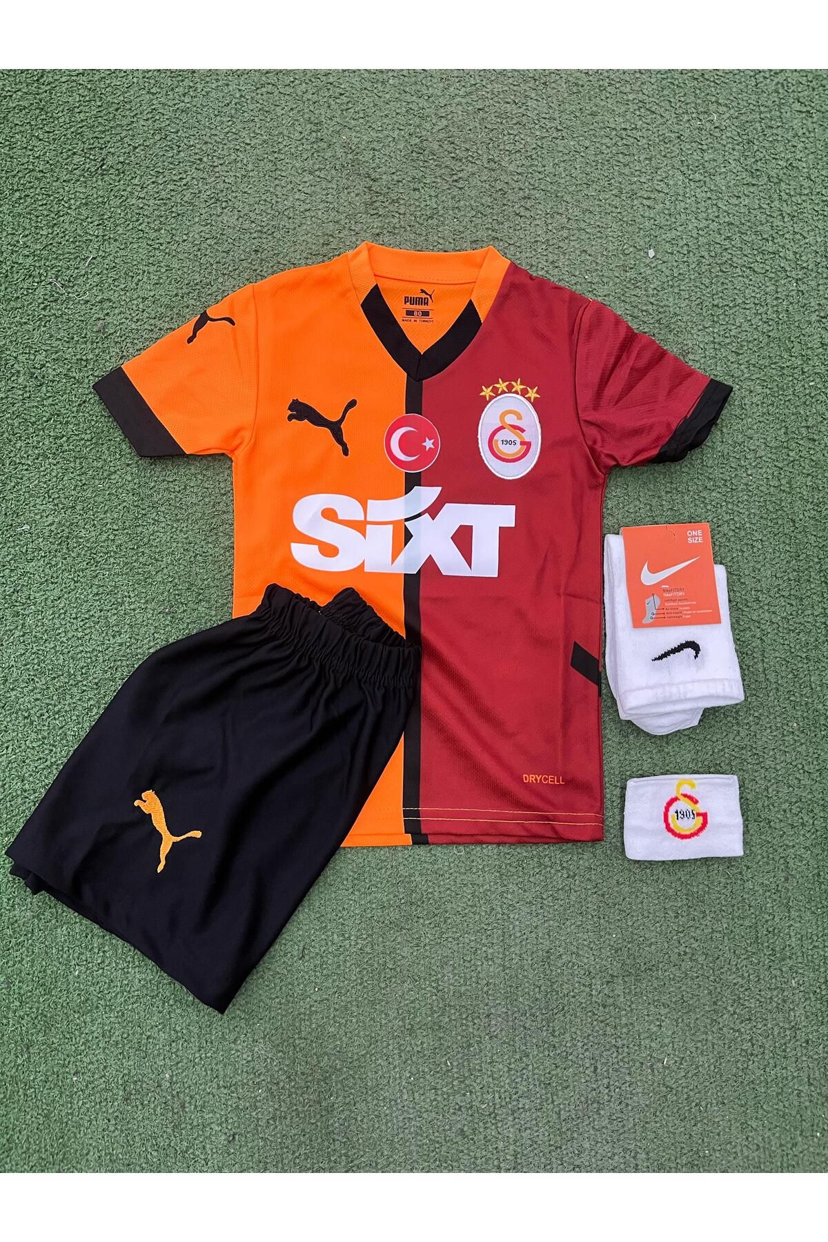 Nevruz 4'lü Set Forma Şort Çorap Bileklik // Galatasar y\ Sarı Renk Arkası Boş Bebe Forma