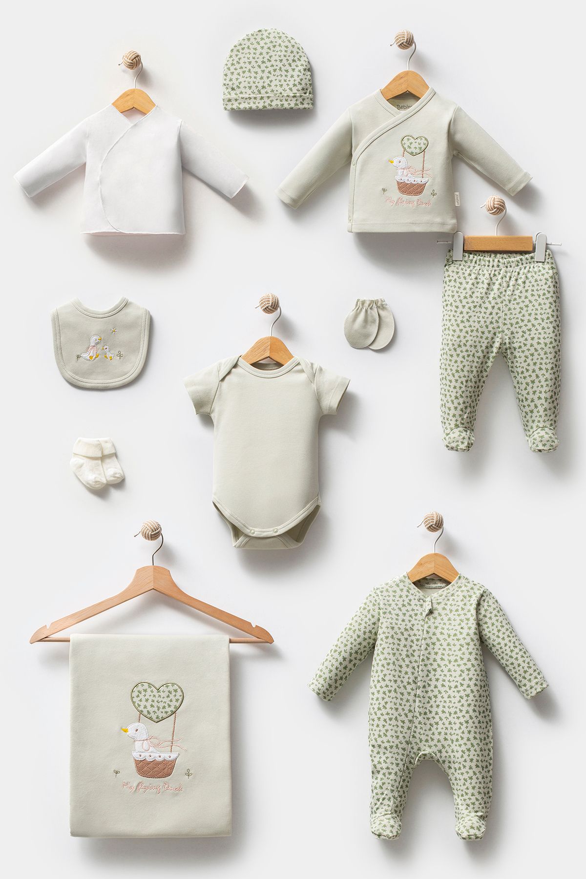 Baby Maa Sepetteki Ördek 10 Parça Unisex Yenidoğan Hastane Çıkışı - Organik Zıbın Seti Kutulu
