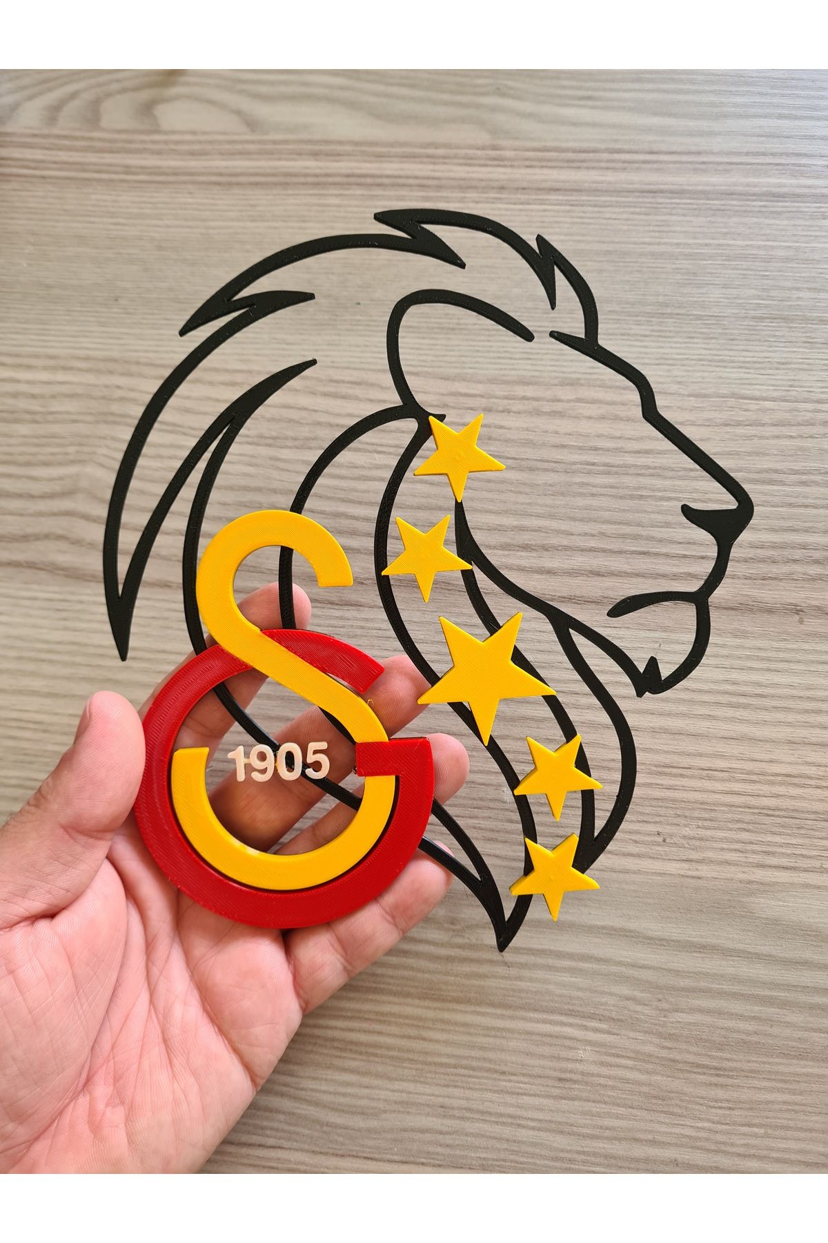 fk studio3d Galatasaray 5 yıldızlı aslan figürlü duvar askısı