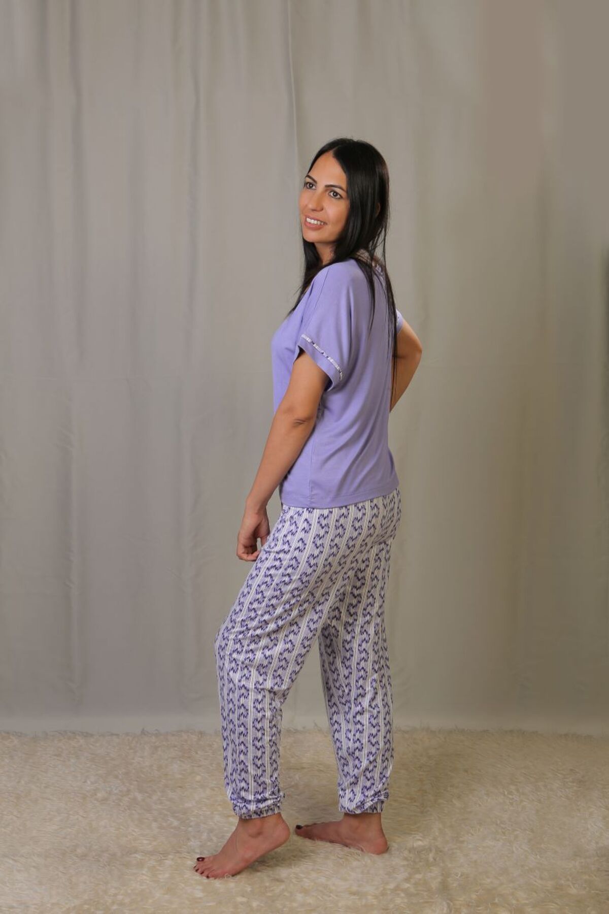 emsal özgür tekstil Feyza Kadın Kısa Kollu Pijama Takımı