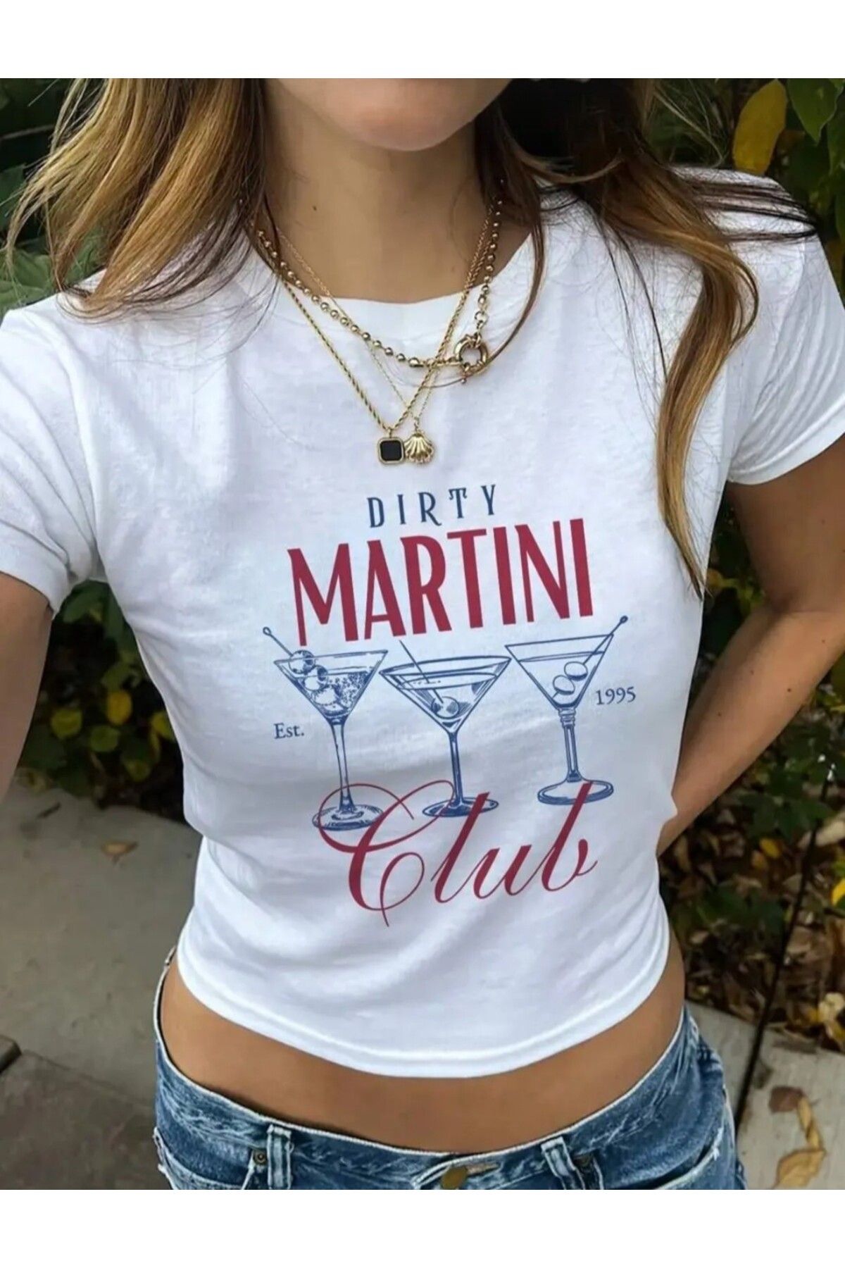 trend selection Dirty Martini Club Baskılı, Bisiklet Yaka Kadın Crop T-shirt