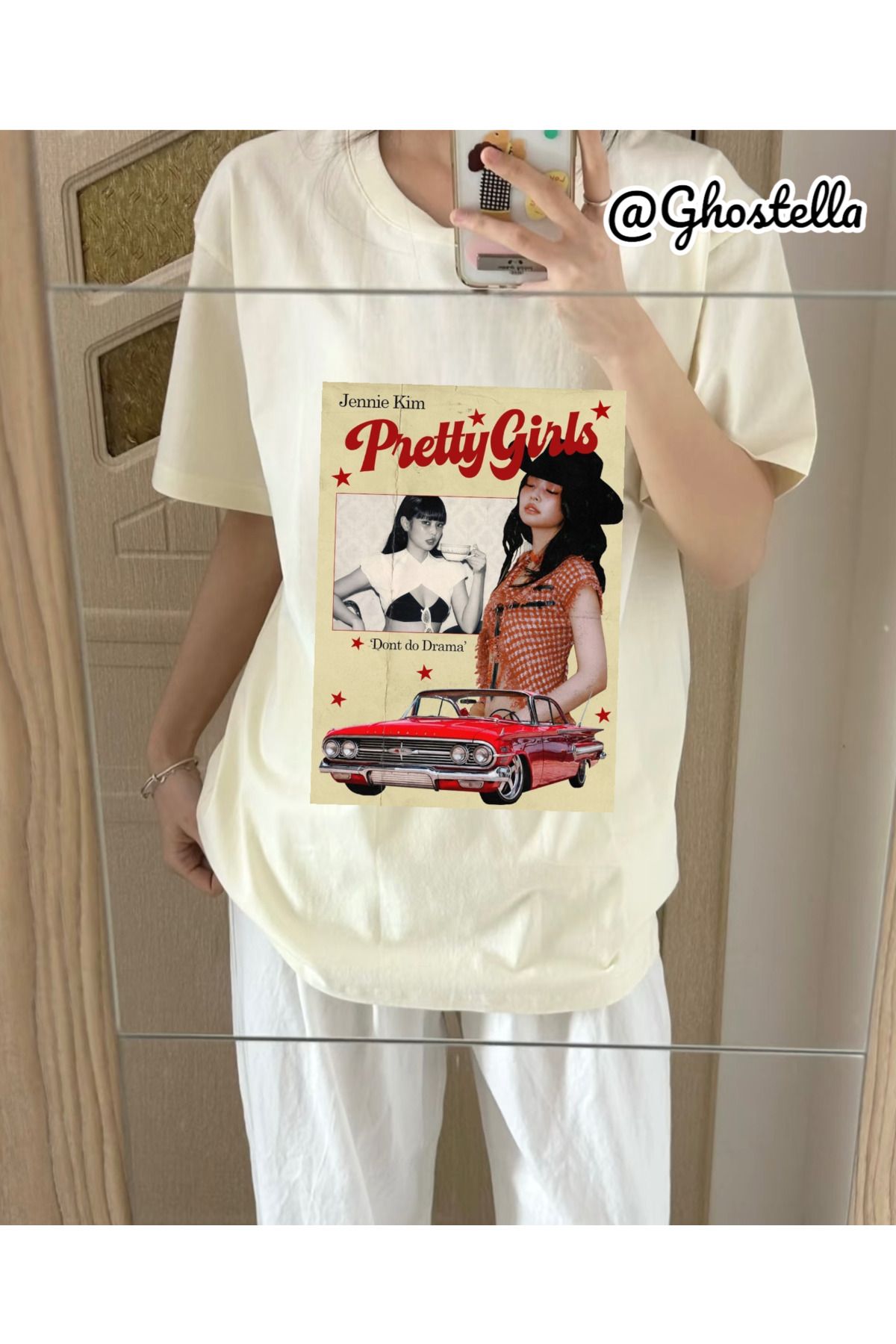 Minga London Bej Jennie Pretty Girl Baskılı Oversize Unisex Tshirt - Ghostella