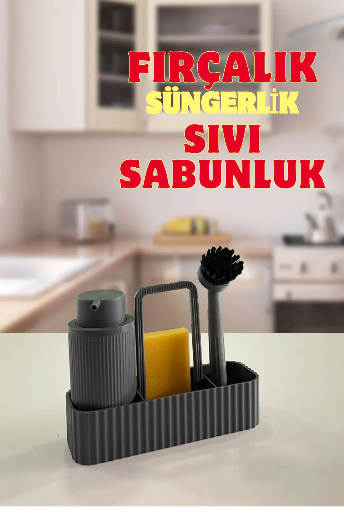 UFİX Beyaz Fırçalı Mutfak Lavabo Seti Tezgah Üstü Sıvı Sabunluk Fırçalık Süngerlik & Bez Askılığı