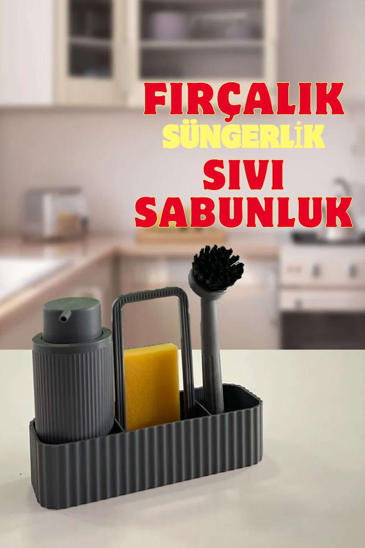 UFİX Beyaz Fırçalı Mutfak Lavabo Seti Tezgah Üstü Sıvı Sabunluk Fırçalık Süngerlik & Bez Askılığı