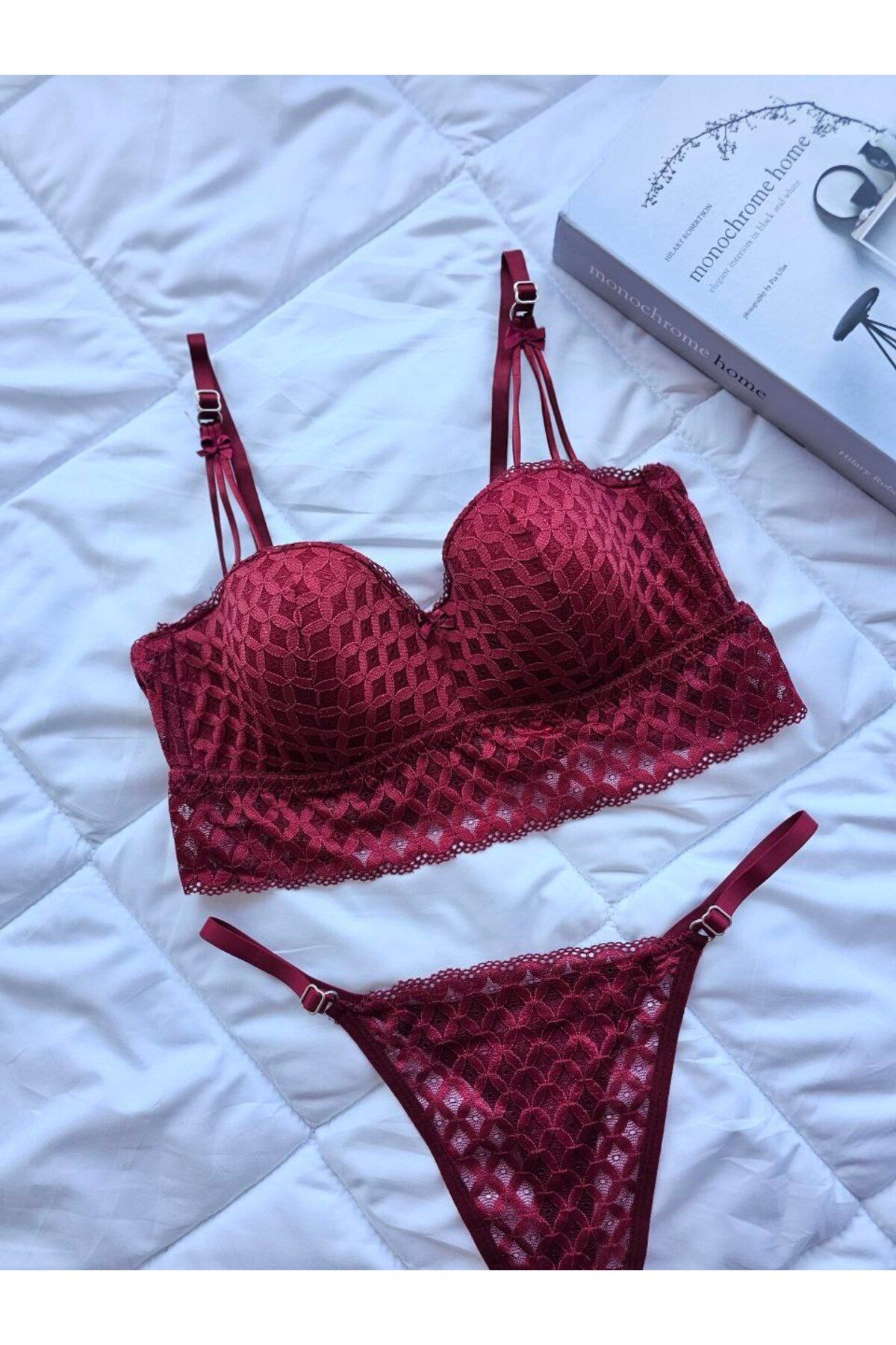 EMENUNU Lotus Dantelli Bralet Sütyen Külot Takımı Desteksiz Rahat Kullanım Günlük Şık Takım