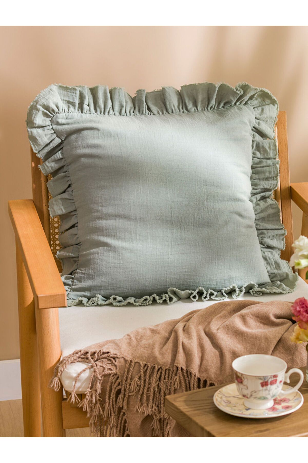LC Waikiki Yeşil 2 Katlı Müslin Kırlent Kılıfı 45x45 cm
