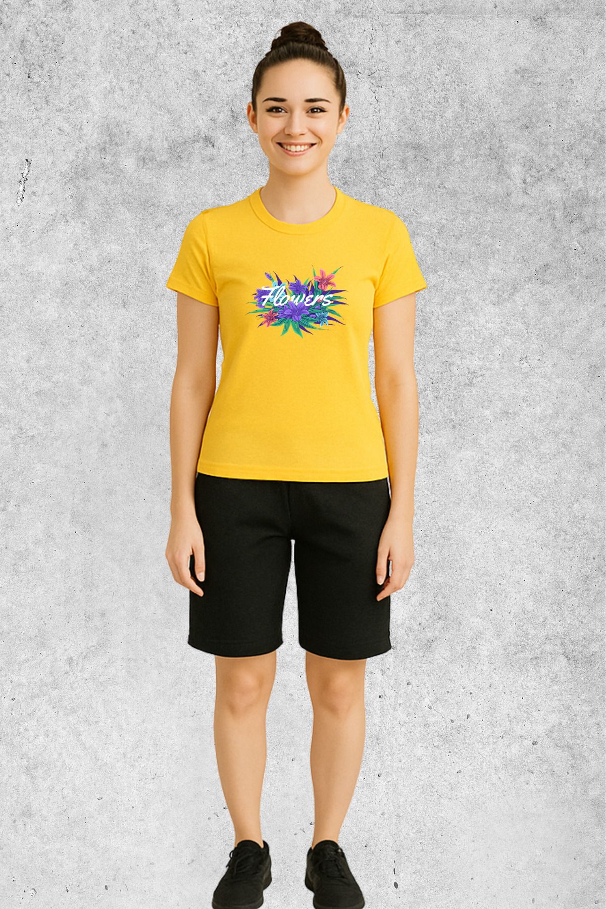MOLICO BASİC unisex sıfır yaka kısa kollu FLOWERS baskılı TSHİRT