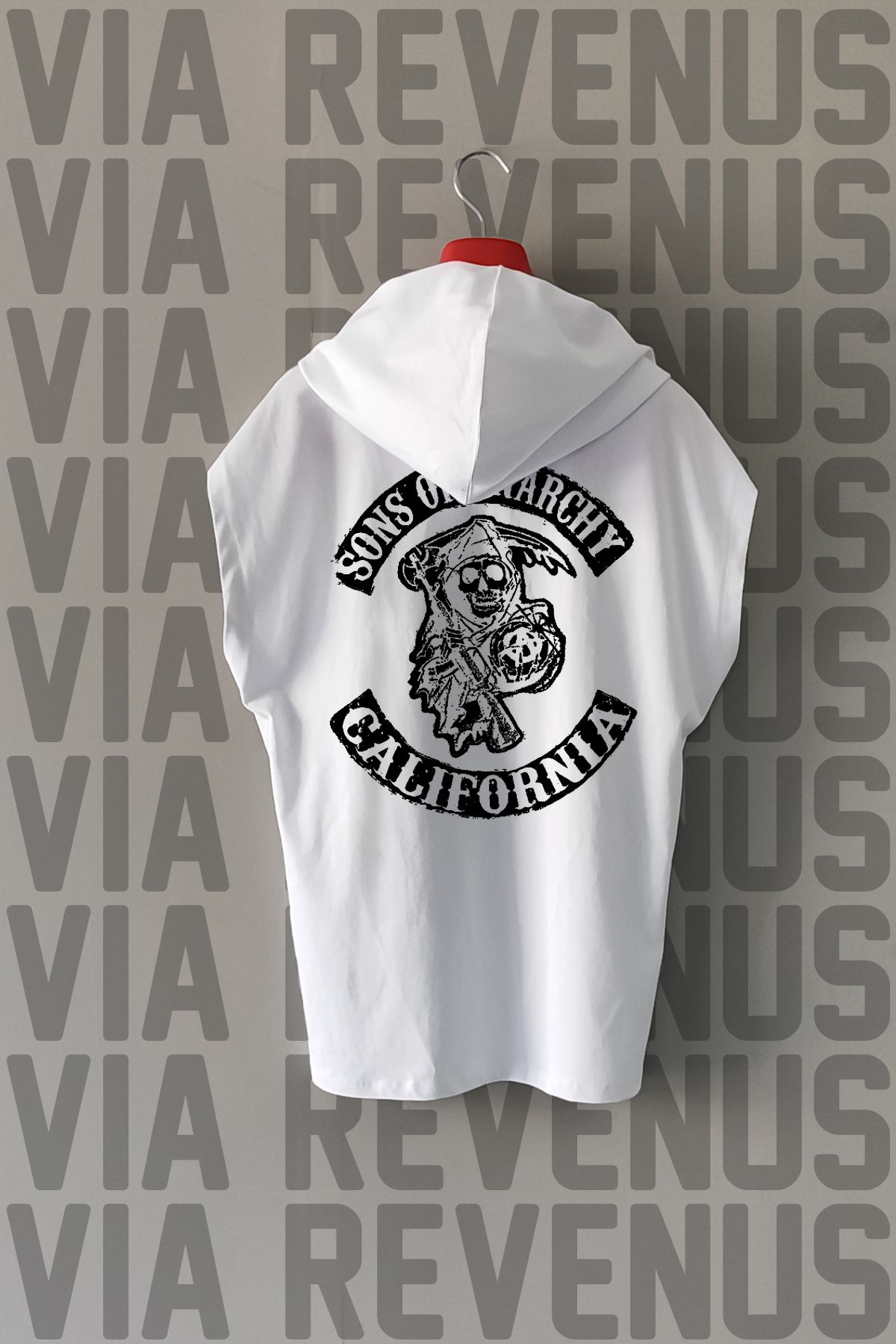 Vordevia Sons Of Anarchy / Motorcu Ön ve Arka Baskılı Sıfır Kollu Kapüşonlu %100 Pamuk Spor Tshirt