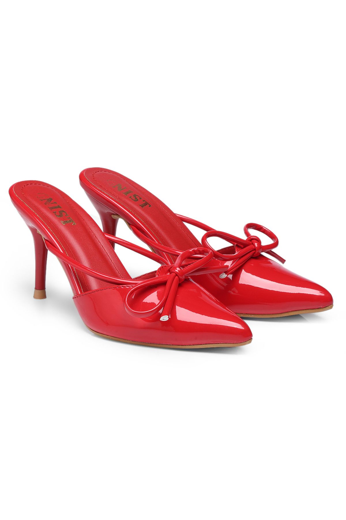 GNIST By Styli-Plain Pointed Toe Stiletto Heel Mules with Bow Detail 4