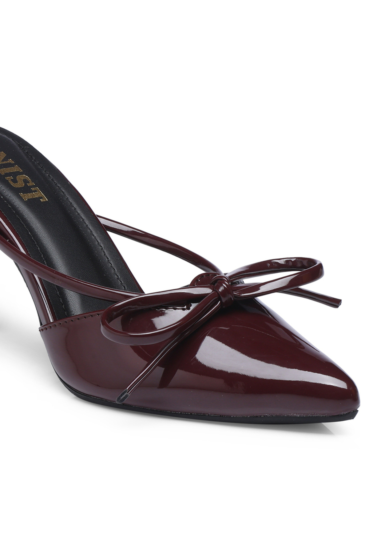 GNIST By Styli-Plain Pointed Toe Stiletto Heel Mules with Bow Detail 3