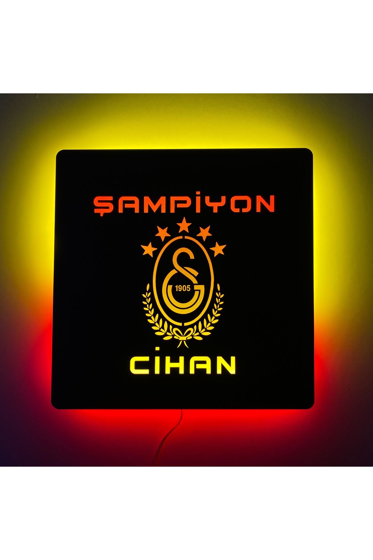 ÖZFA NEON İsme Özel Hediyelik Ledli Tablo | Dekoratif Işıklı Oda Süsü | Taraftar Sarı Kırmızı Tablo