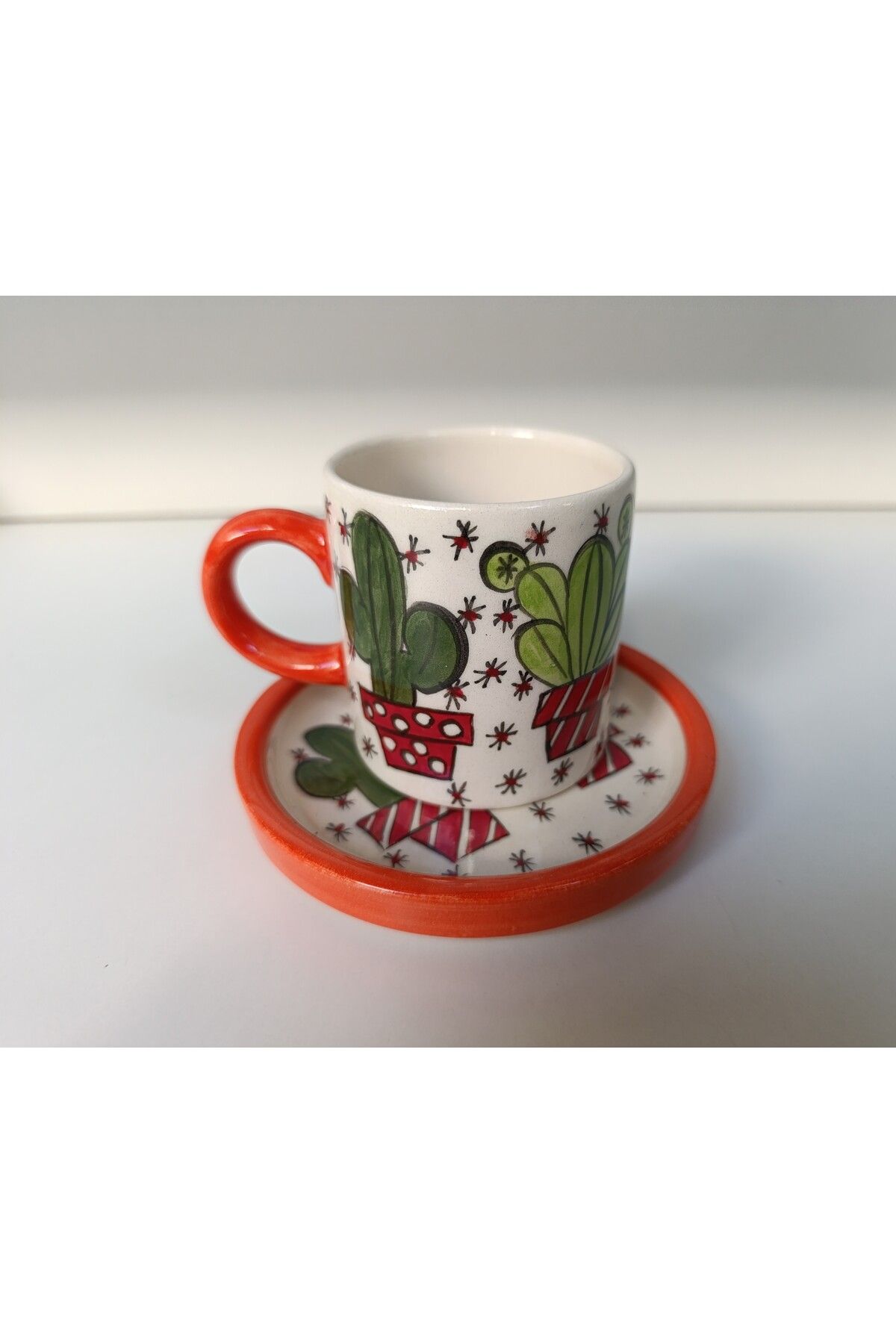 shop El yapımı kaktüs desenli seramik espresso kahve kupa fincan