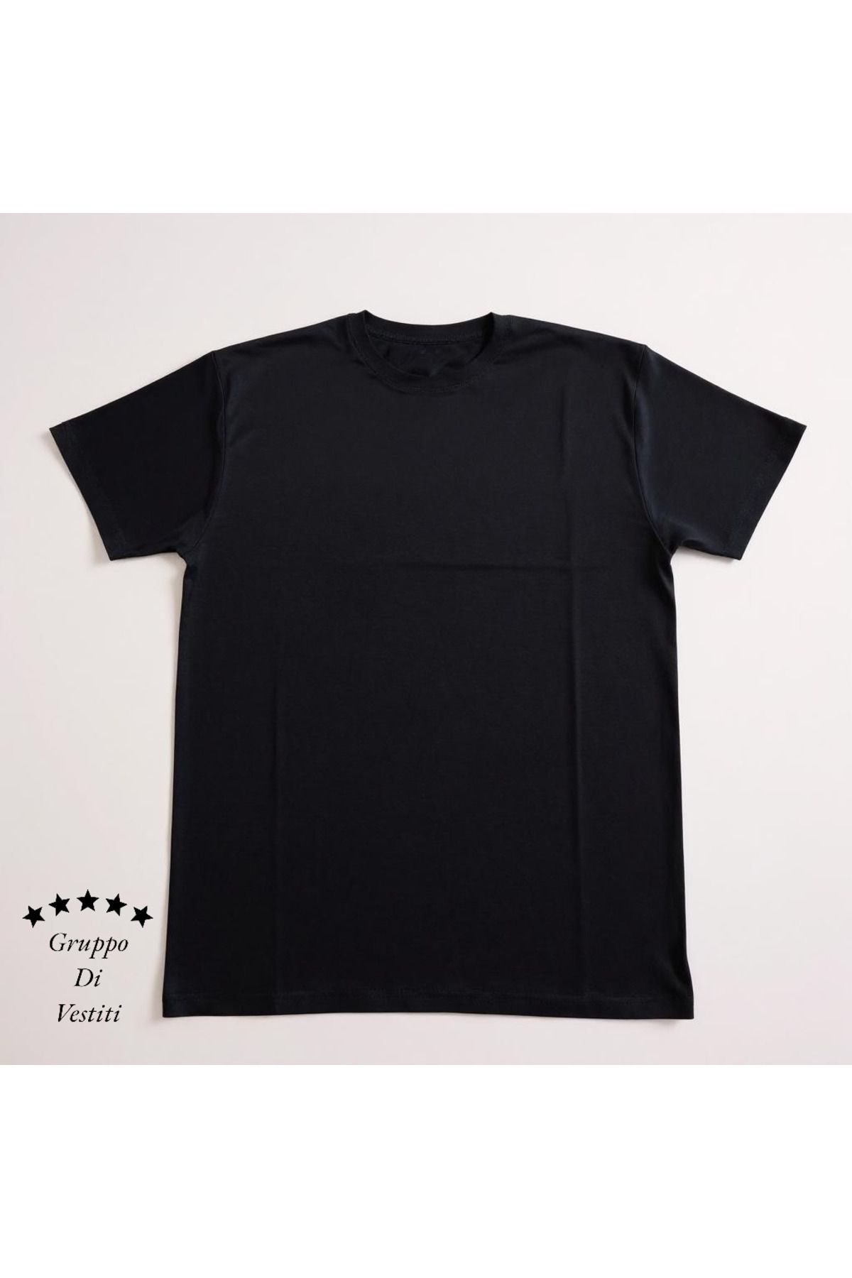 GRUPPO Dİ VESTİTİ Erkek/Unisex Bisiklet Yaka Regular Fit Likralı Pamuk Compact Kumaş Kısa Kol Baskısız Siyah Tişört