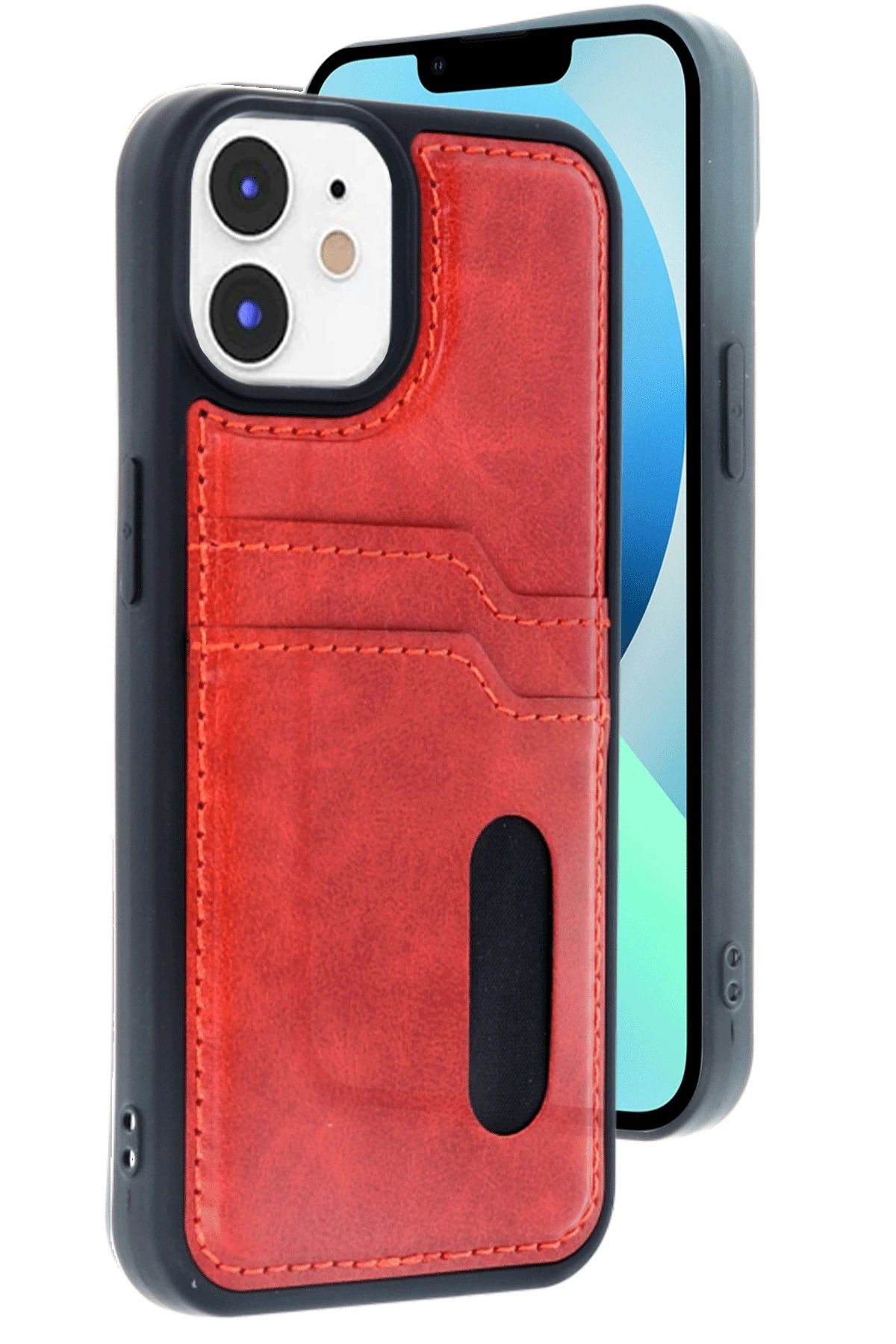 NewFace iPhone 11 Kılıf Sara Kartvizitli Deri Kılıf - Kırmızı MXMPA