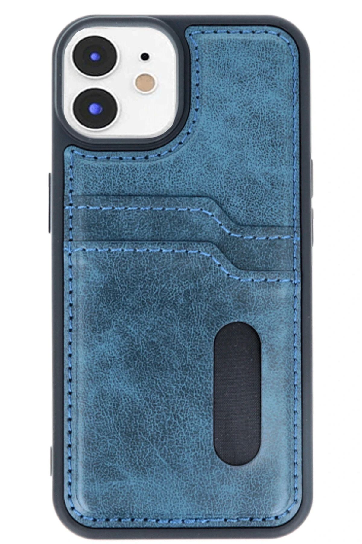 cepmoda iPhonE 11 | SARA Kartlıklı Telefon Kılıfı Lüx Deri Kaplama Arka Kapak | LACİVERT