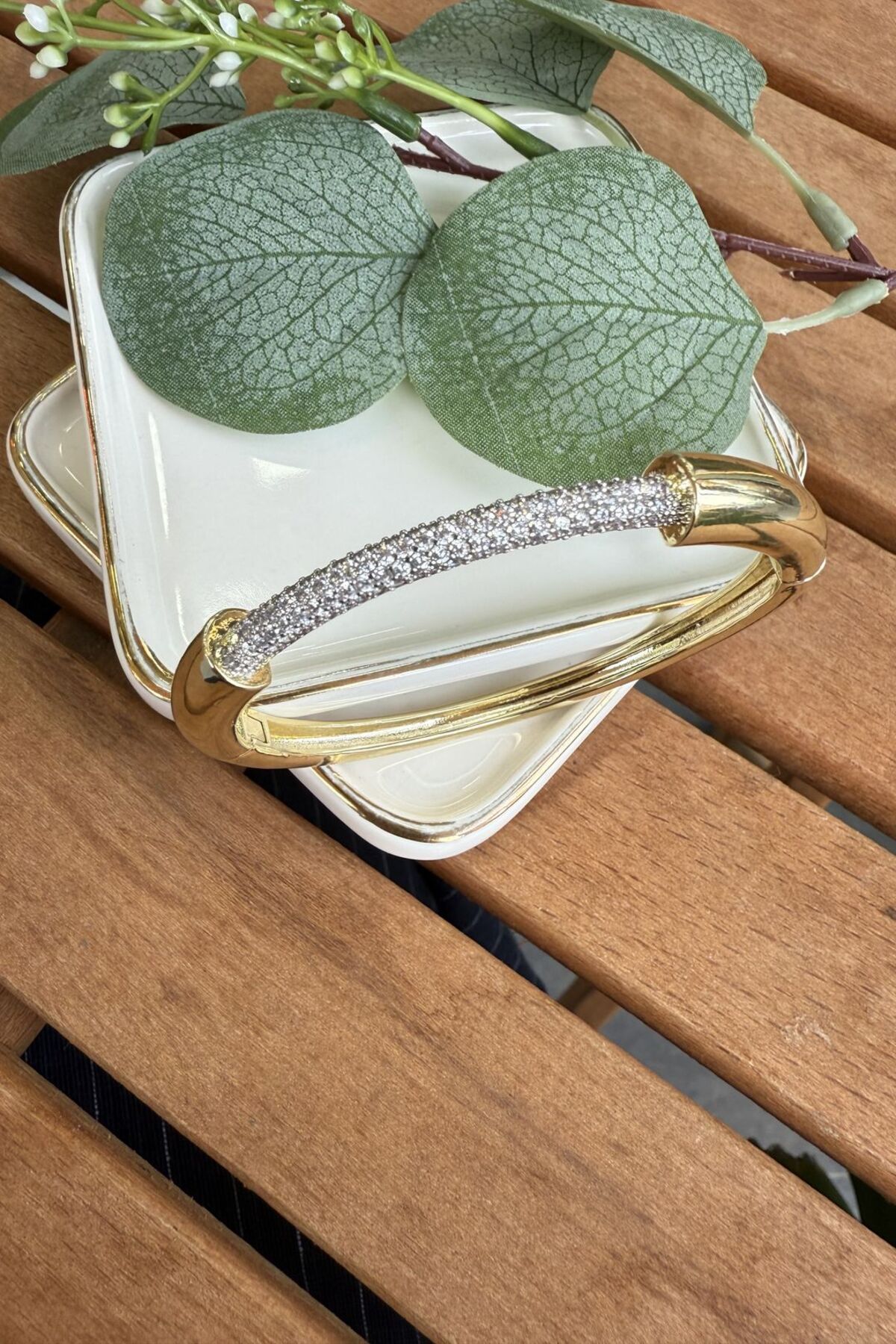 My Joyas Design 14K Altın Kaplama Önü Açık Taşlı Serenay Bilezik