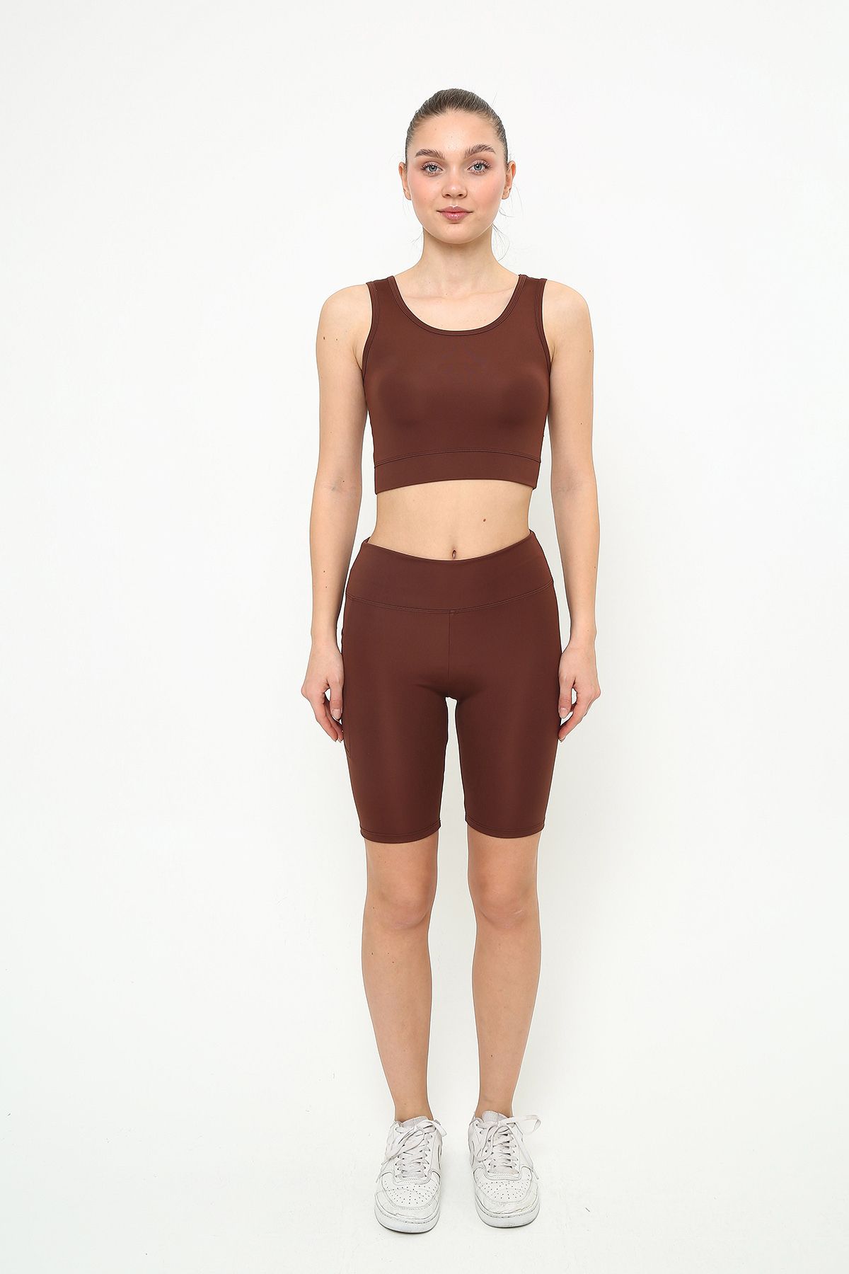 OPENDO Askılı Crop & Biker Tayt İkili Takım ( Pedsiz)