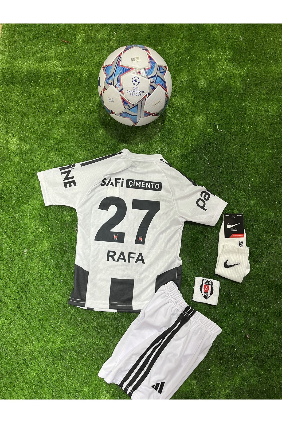 Nevruz Beşiktaş\\ Rafa*Silva. 4'lü Set Siyah Beyaz -2024/2025 Çocuk Forma Şort Çorap Bileklik Set
