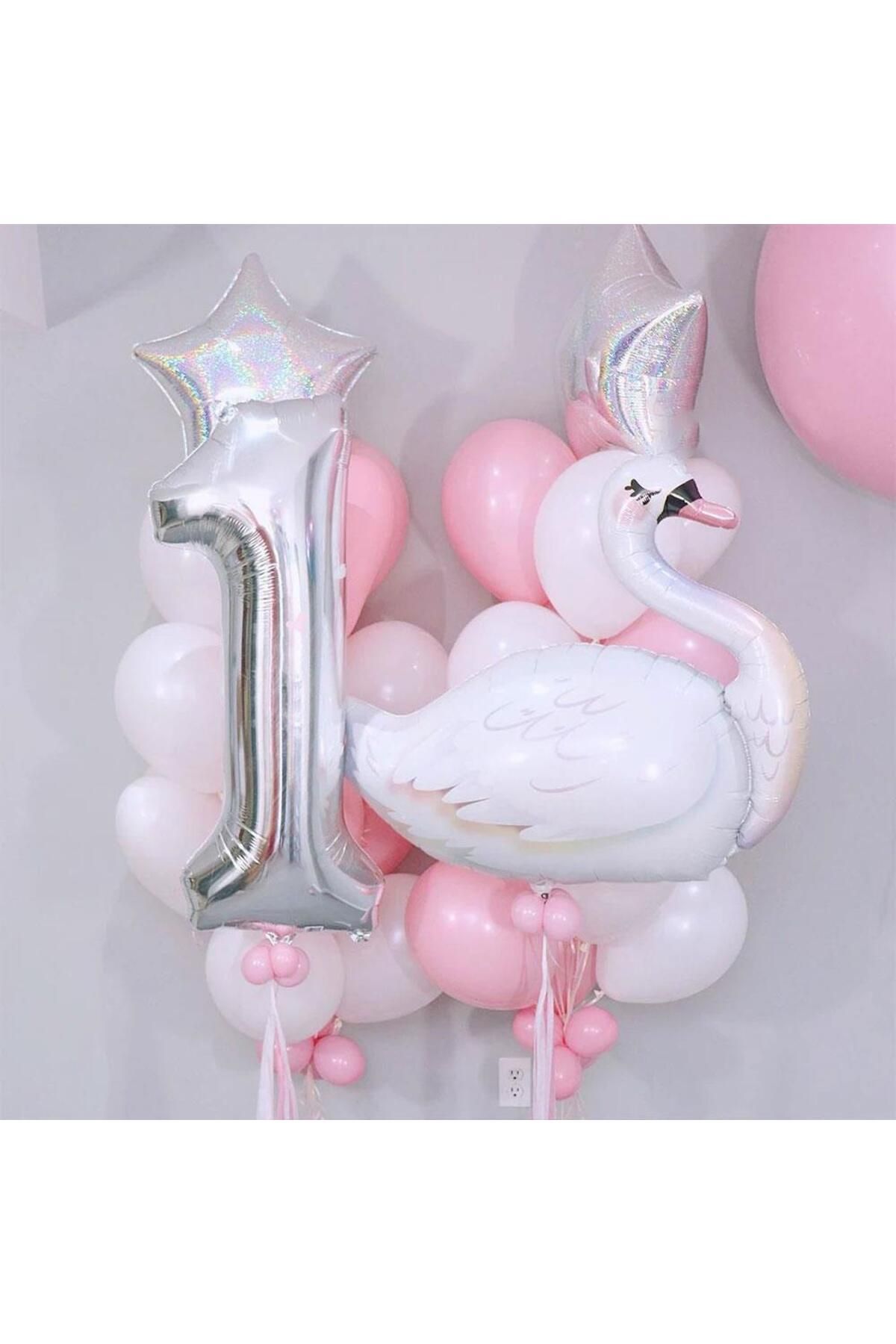 turkuaz parti KUĞU BALON SETİ 1 YAŞ DOĞUM GÜNÜ